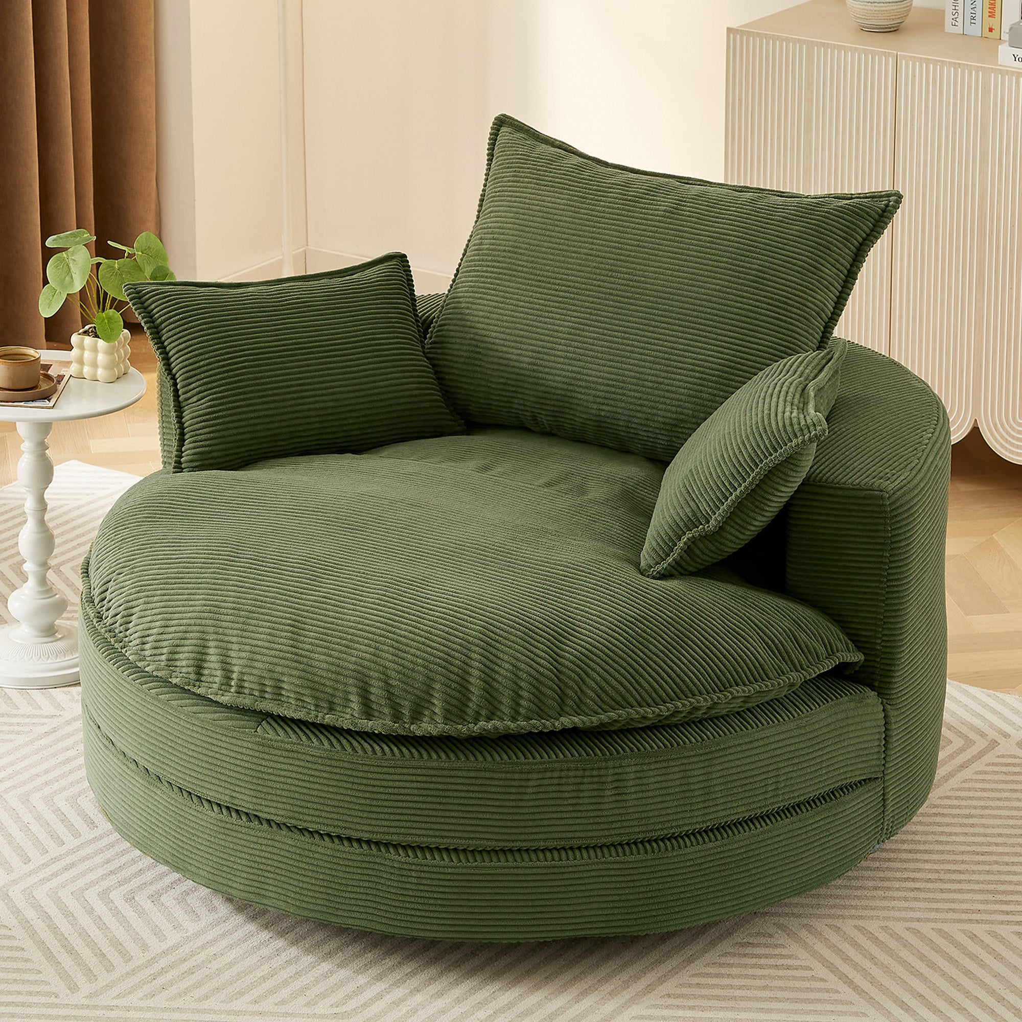 Corduroy 360° Swivel Accent Barrel Chair with 3 Removable Pillows