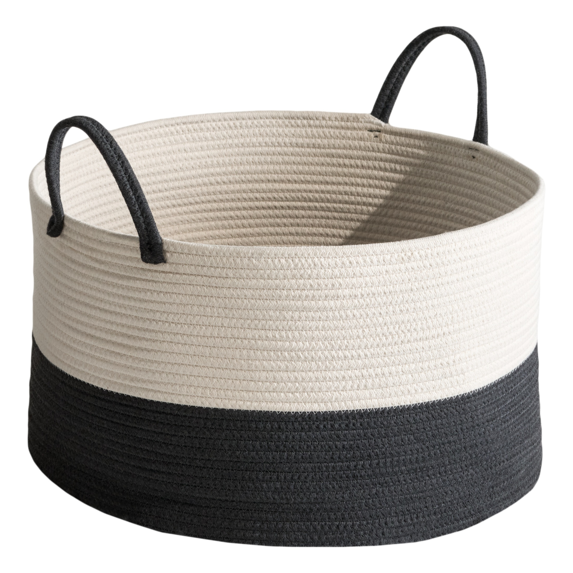 Cotton Round White Gray Laundry and Storage Basket with Sturdy Handles