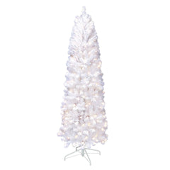 7.5 ft Pre-lit White Northern Fir Pencil Artificial Christmas Tree with Clear Lights & Metal Stand