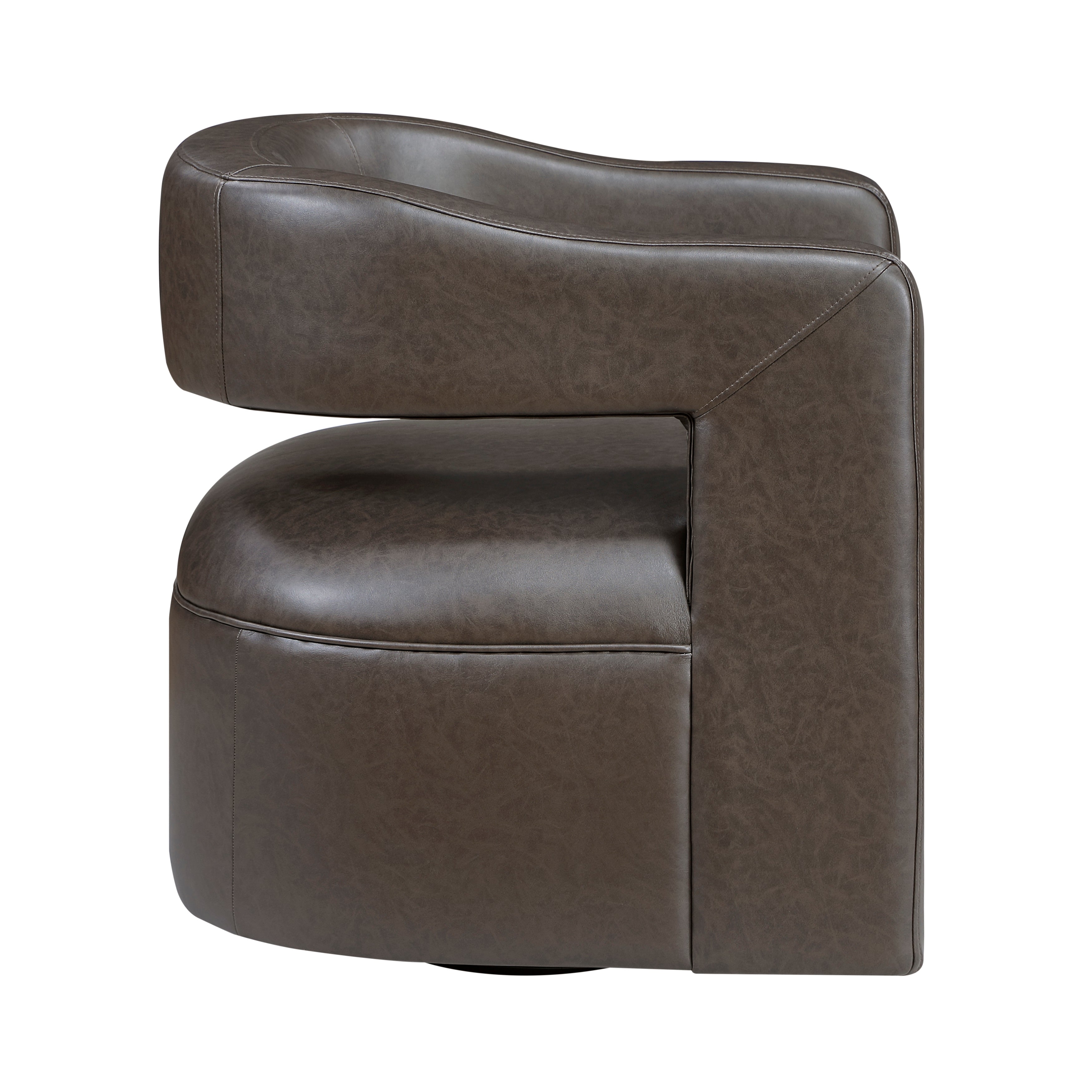Modern Vegan Leather Open Back Swivel Barrel Accent Chair