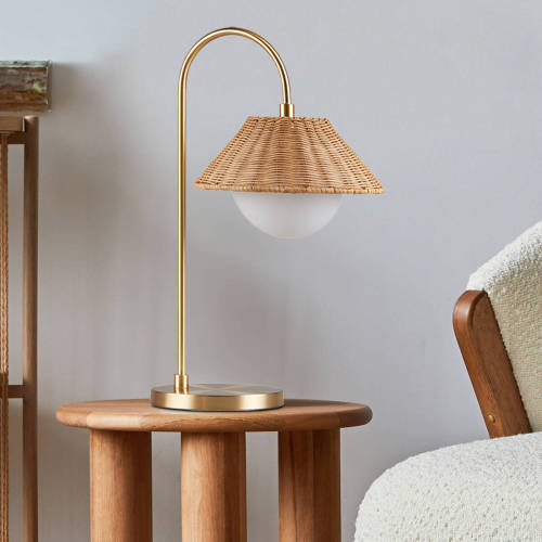 Colander Rattan Weave Shade Table Lamp with Iron Base