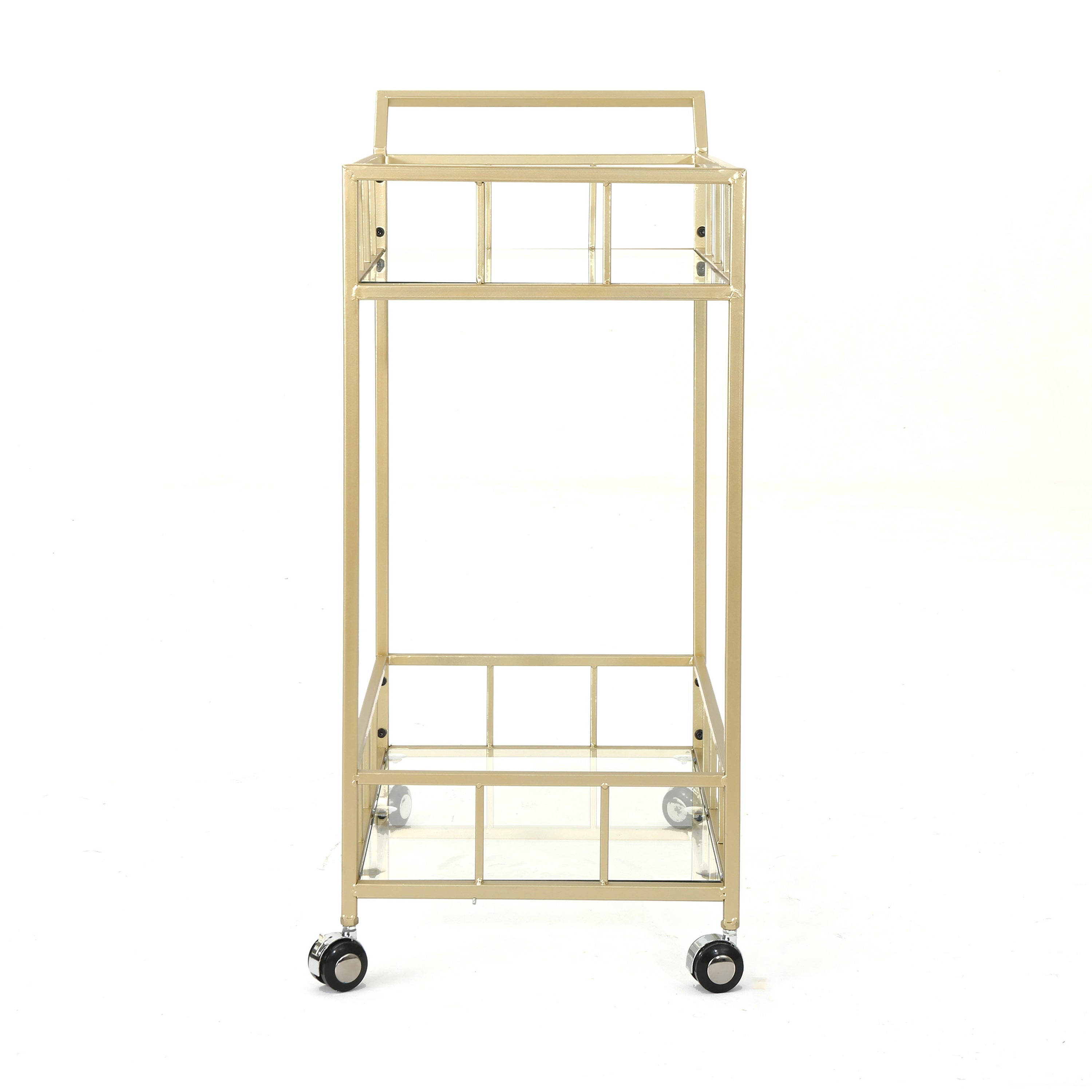 Outdoor Metal Bar Cart with 2 Tempered Glass Shelves and Rolling Casters