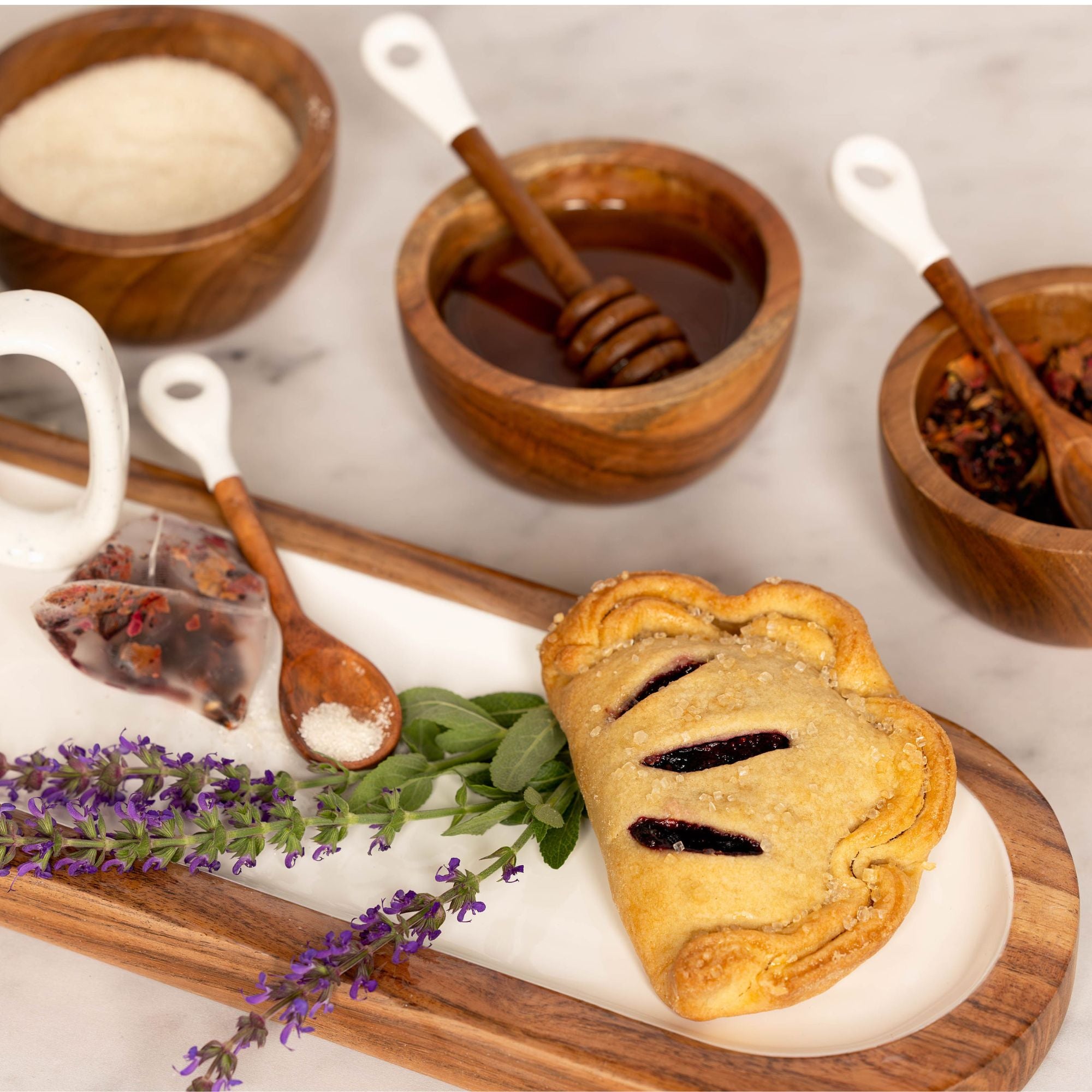 Jeanne Fitz Wood + White Collection Acacia Wood 3 Dipping Bowls with Charcuterie Utensils