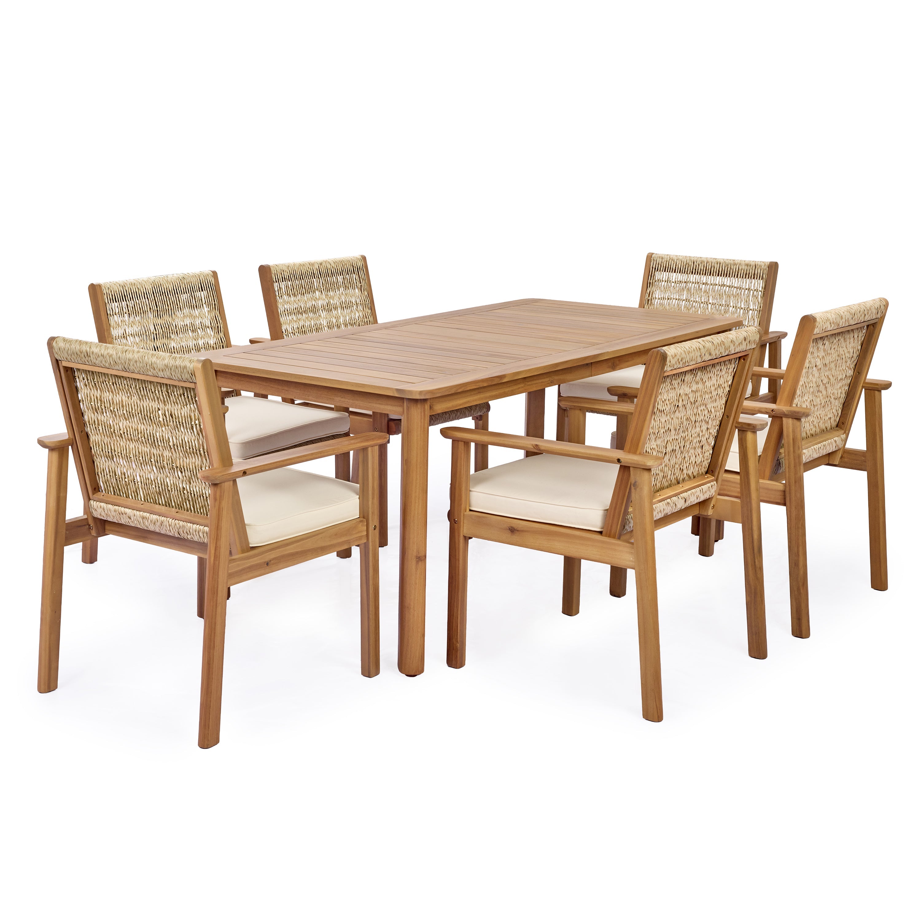 Miles Acacia Wood & Wicker Rattan Woven Dining Chairs, Set of 2