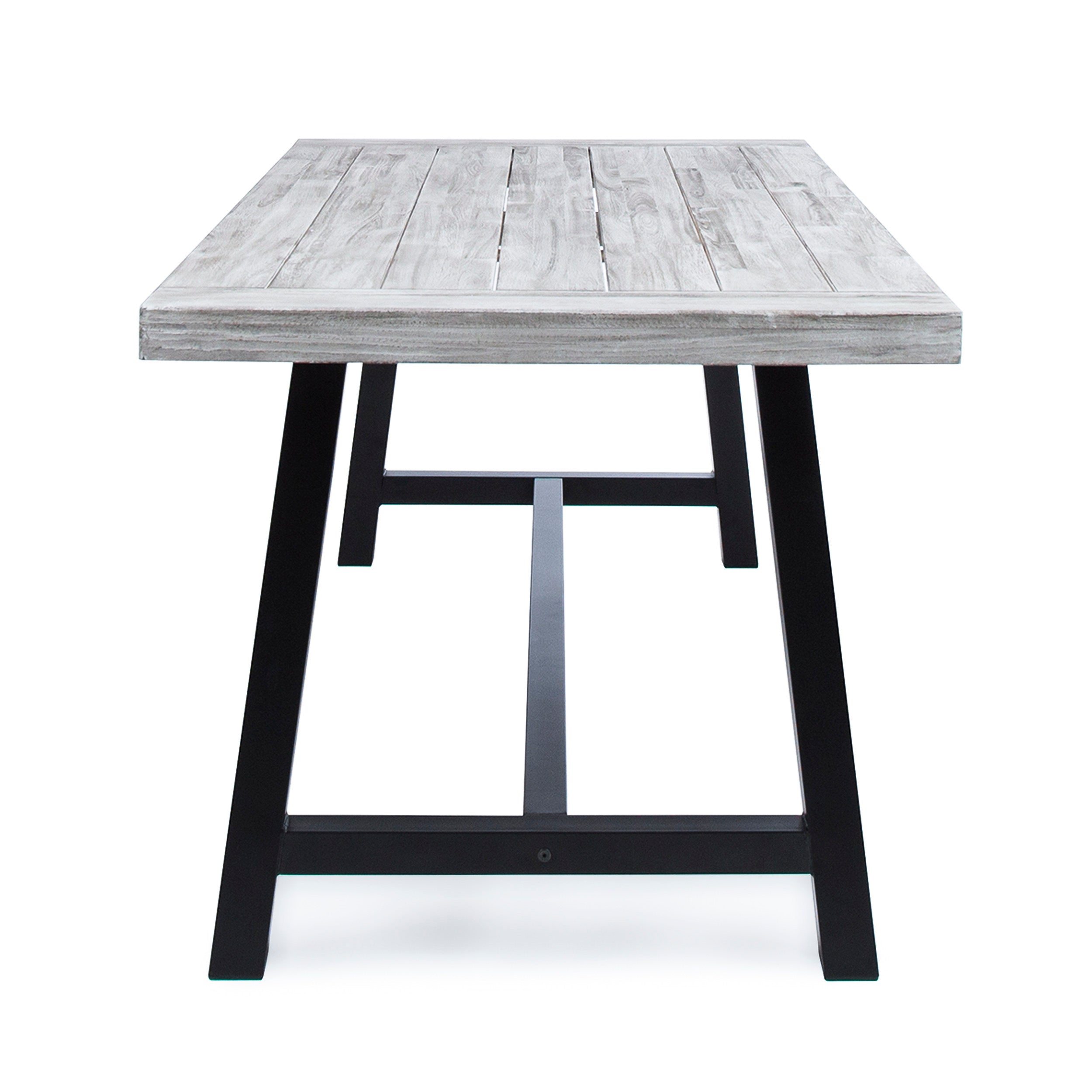 Outdoor Dark Brown Sandblast Finish Acacia Wood Dining Table with White Rustic Metal Frame, Weather Resistant