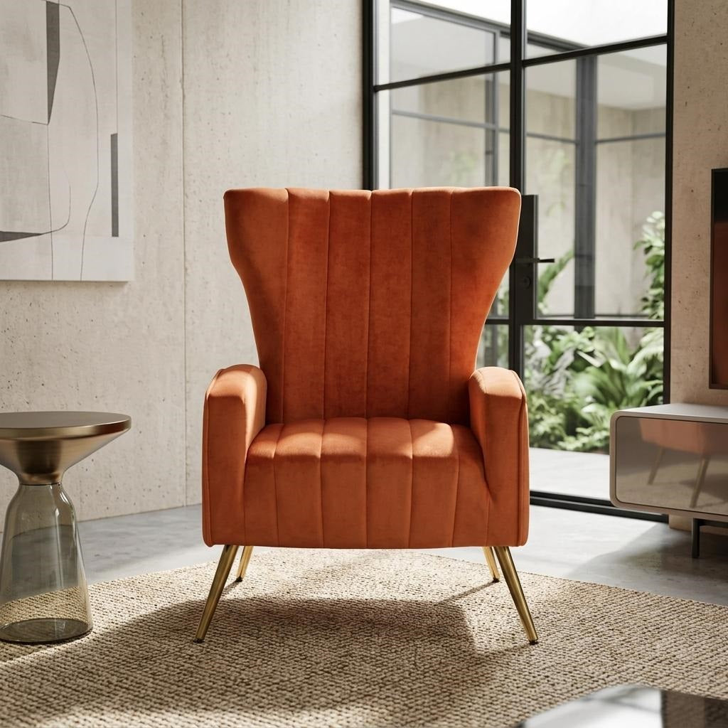 Velvet Accent Chair with Metal Legs, Modern Upholstered Armchair, Wingback Side Chair for Living Room Bedroom Small Spaces