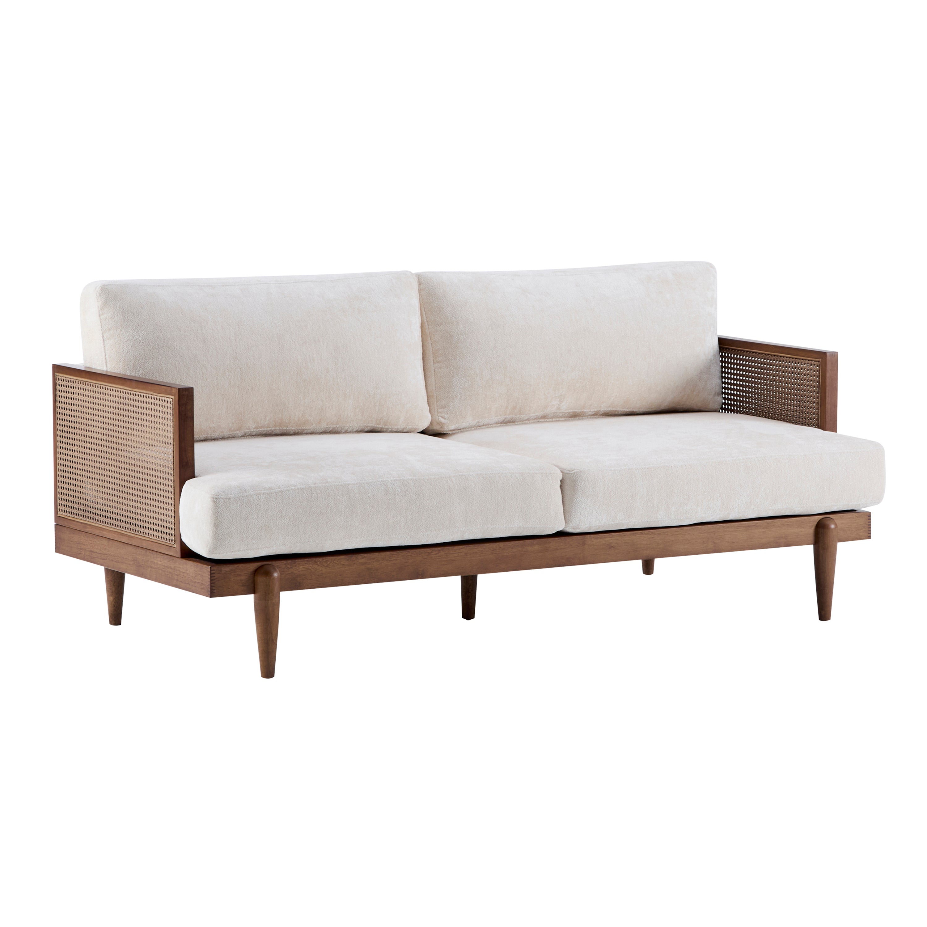 3-Seater Sofa with Cane Rattan and Wooden Frame
