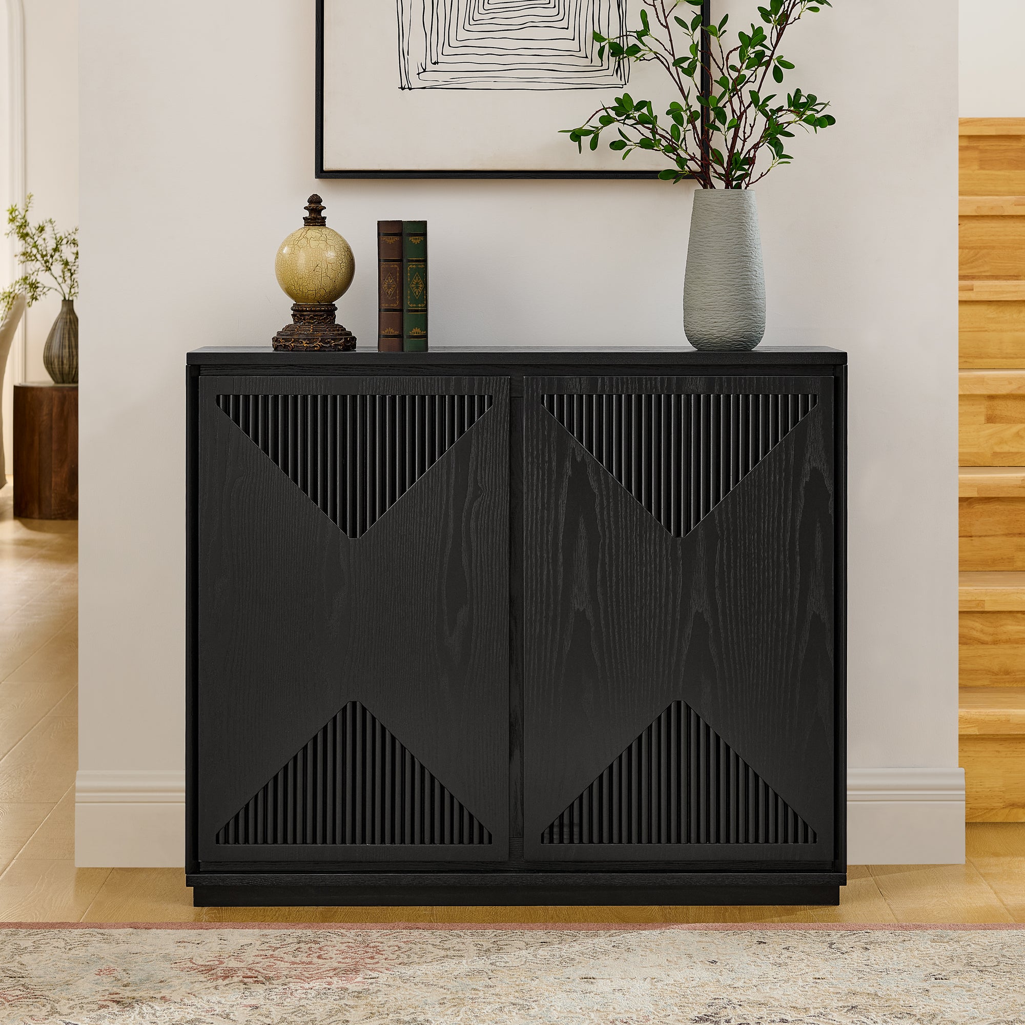 Mid Century Modern V-Shape Narrow Storage Cabinet
