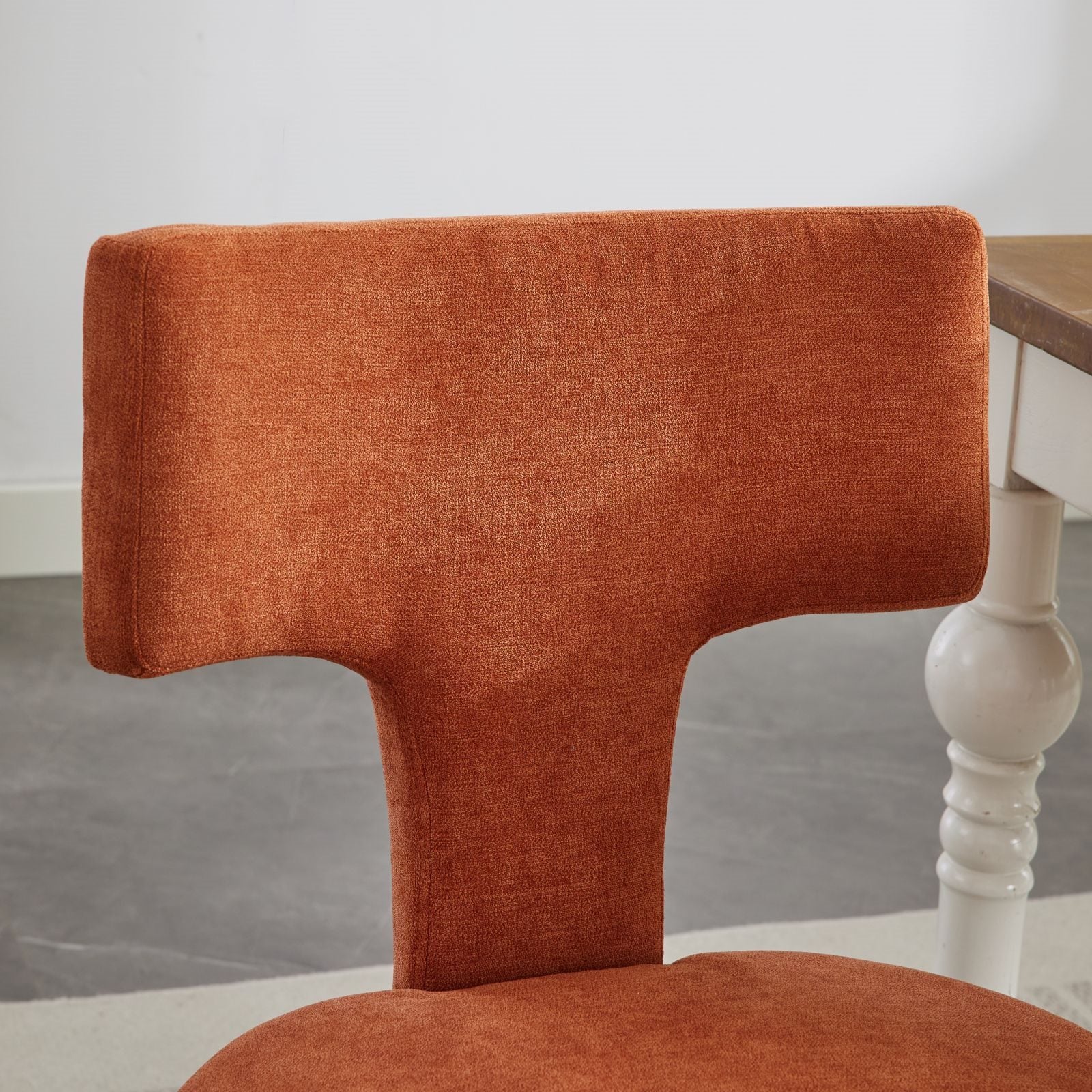 Mid Century Modern Dining Chairs Set of 2, Farmhouse Linen Fabric Upholstered Accent Chair Curved Backrest with Copper Nails around,Kitchen Chairs with Hardwood Frame, Orange