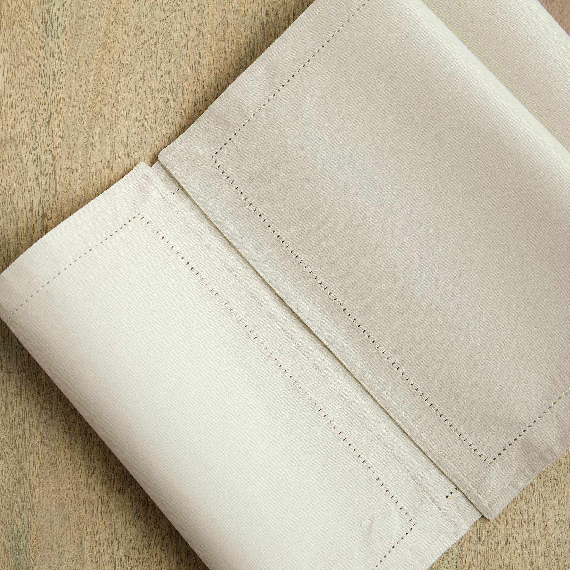 Classic Beige Cotton Border Stitch Table Runner