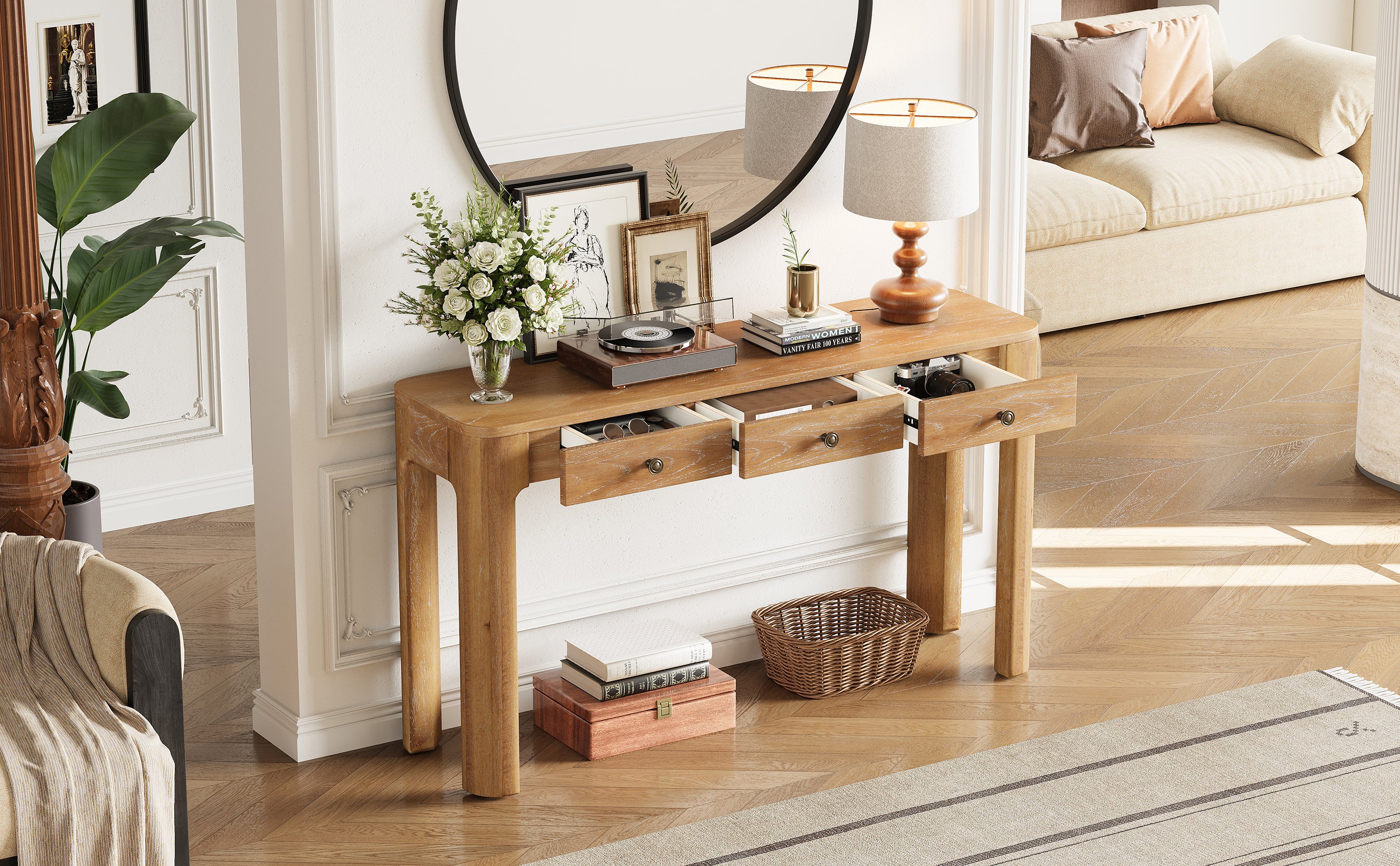 Rustic Console Table with Curved Corners