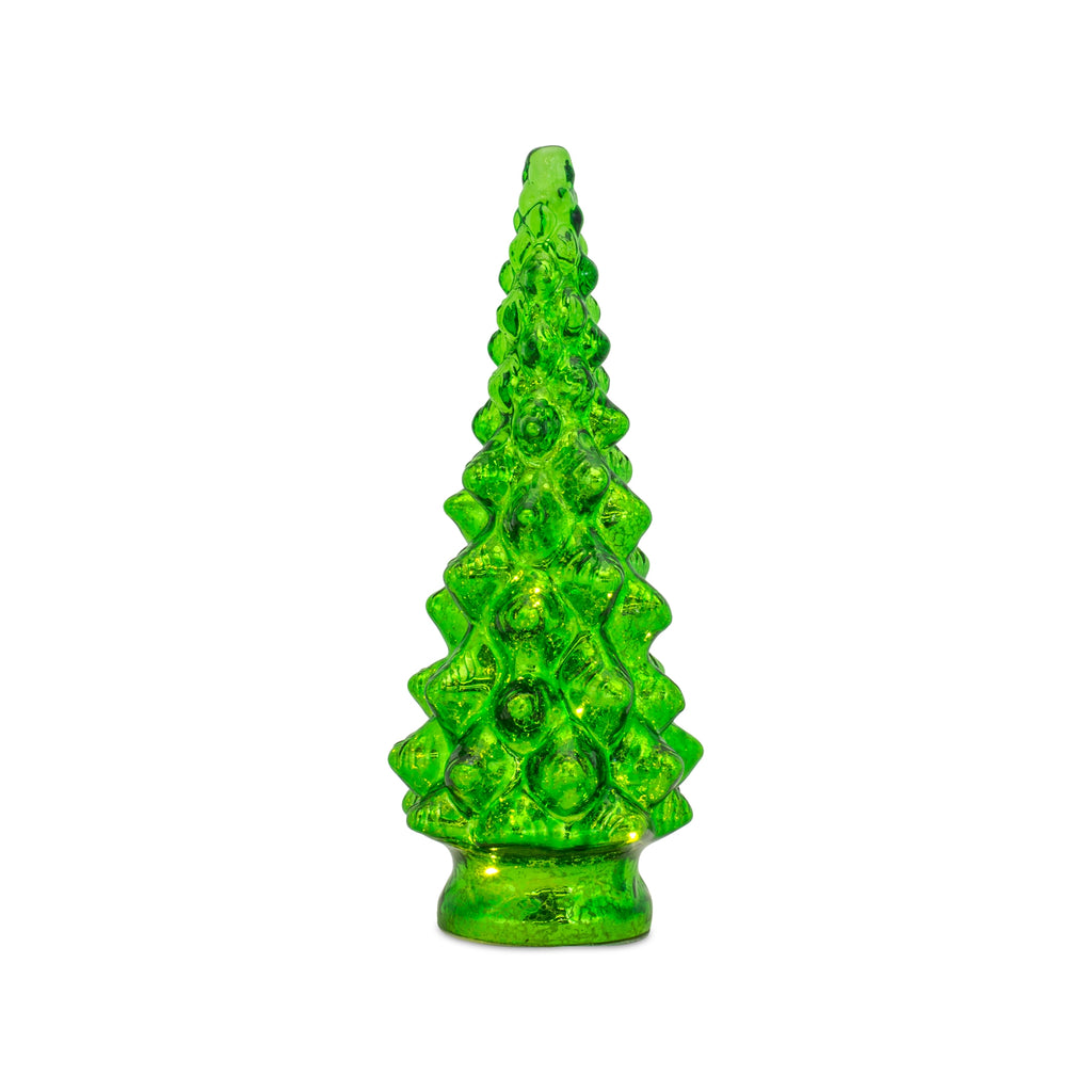 LED Lighted Green Mercury Glass Holiday Tree Decor, Set of 3