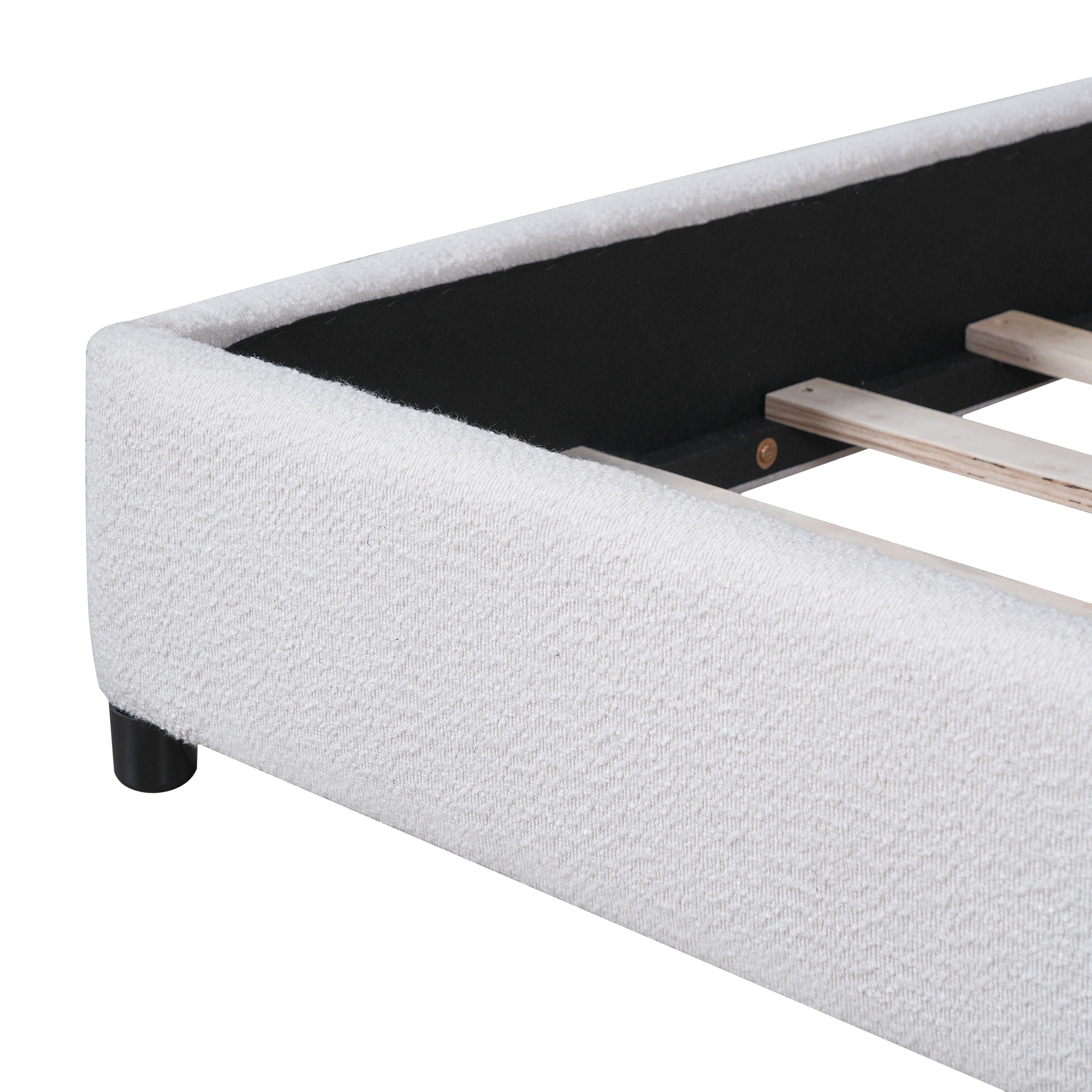Bed Frame With Boucle Upholstered Round Curved Headboard
