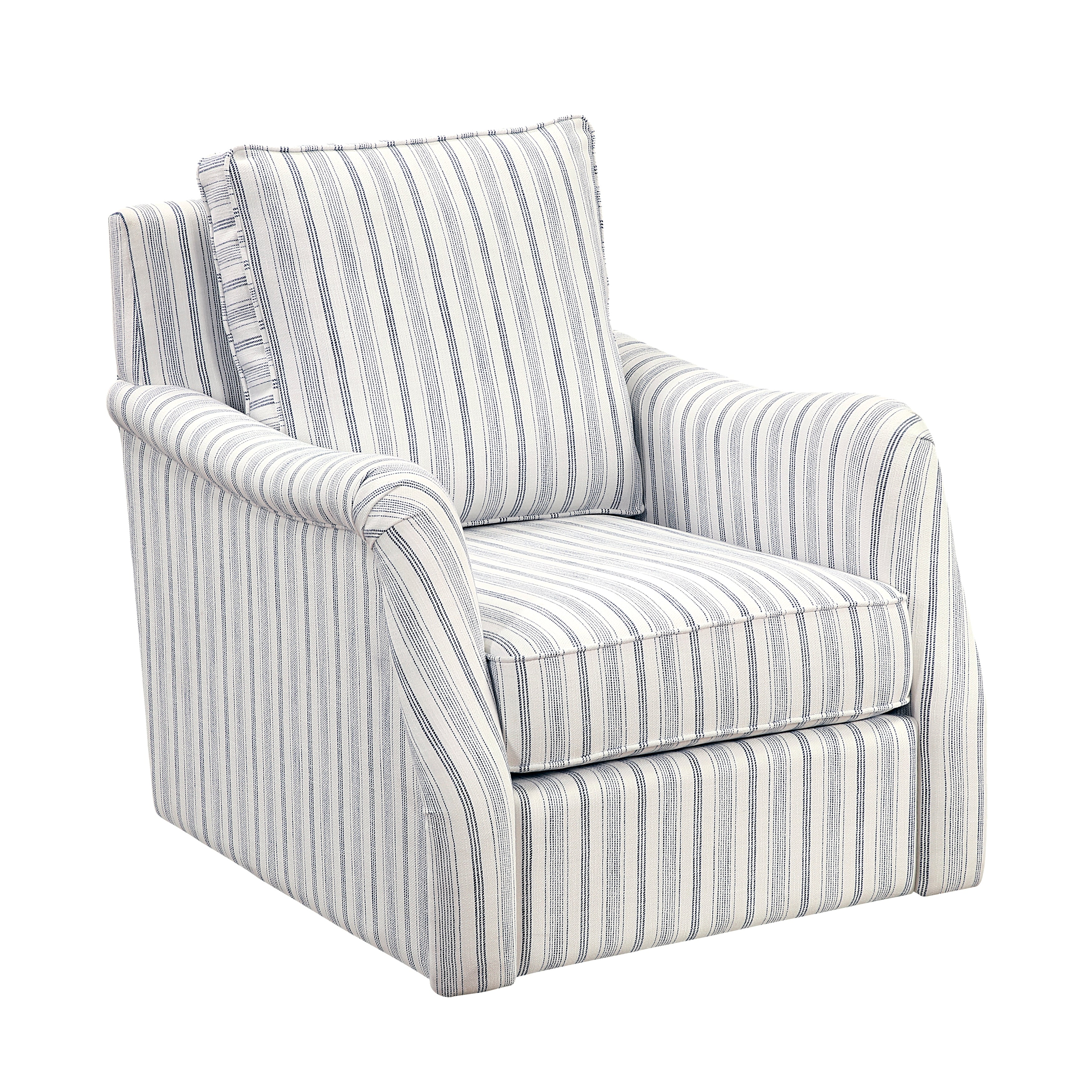 Off-White Blue Striped Upholstered Swivel Accent Chair