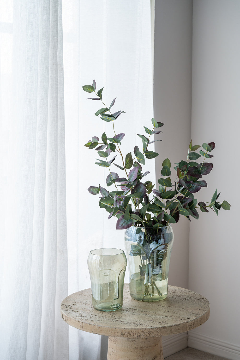 Green Glass Face Vases, Set of 2