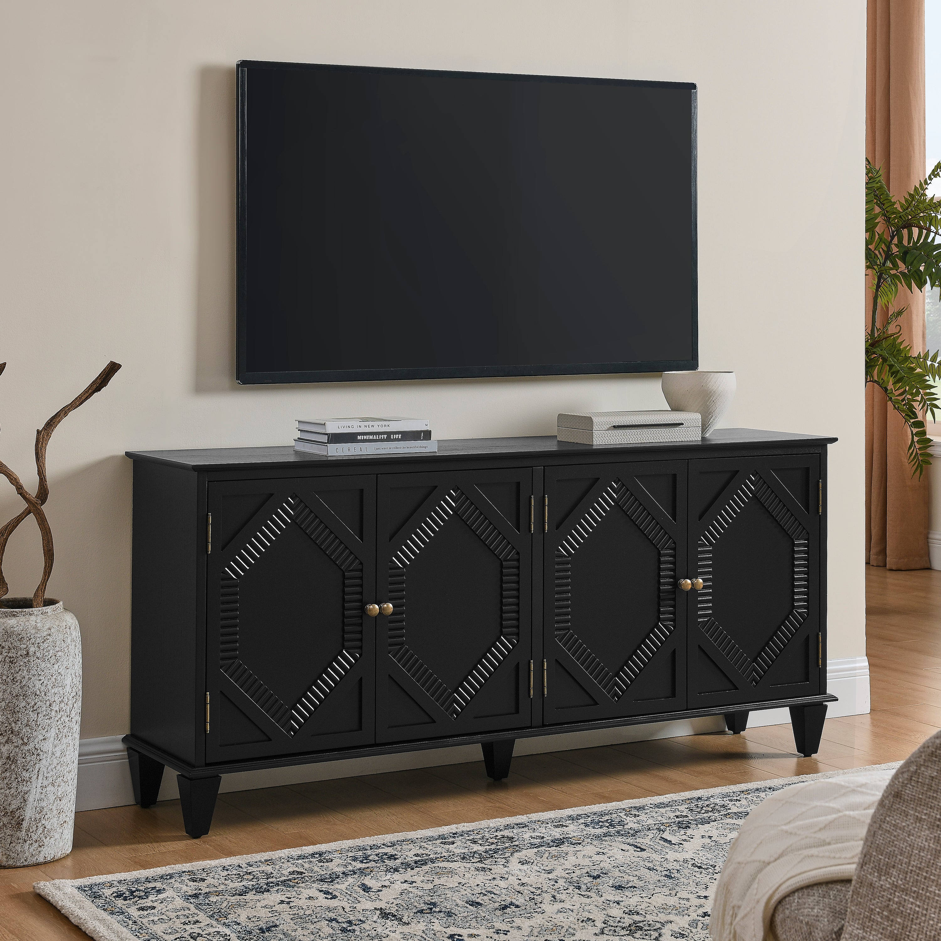 65.2' Mid Century Modern Geometric Accent Sideboard