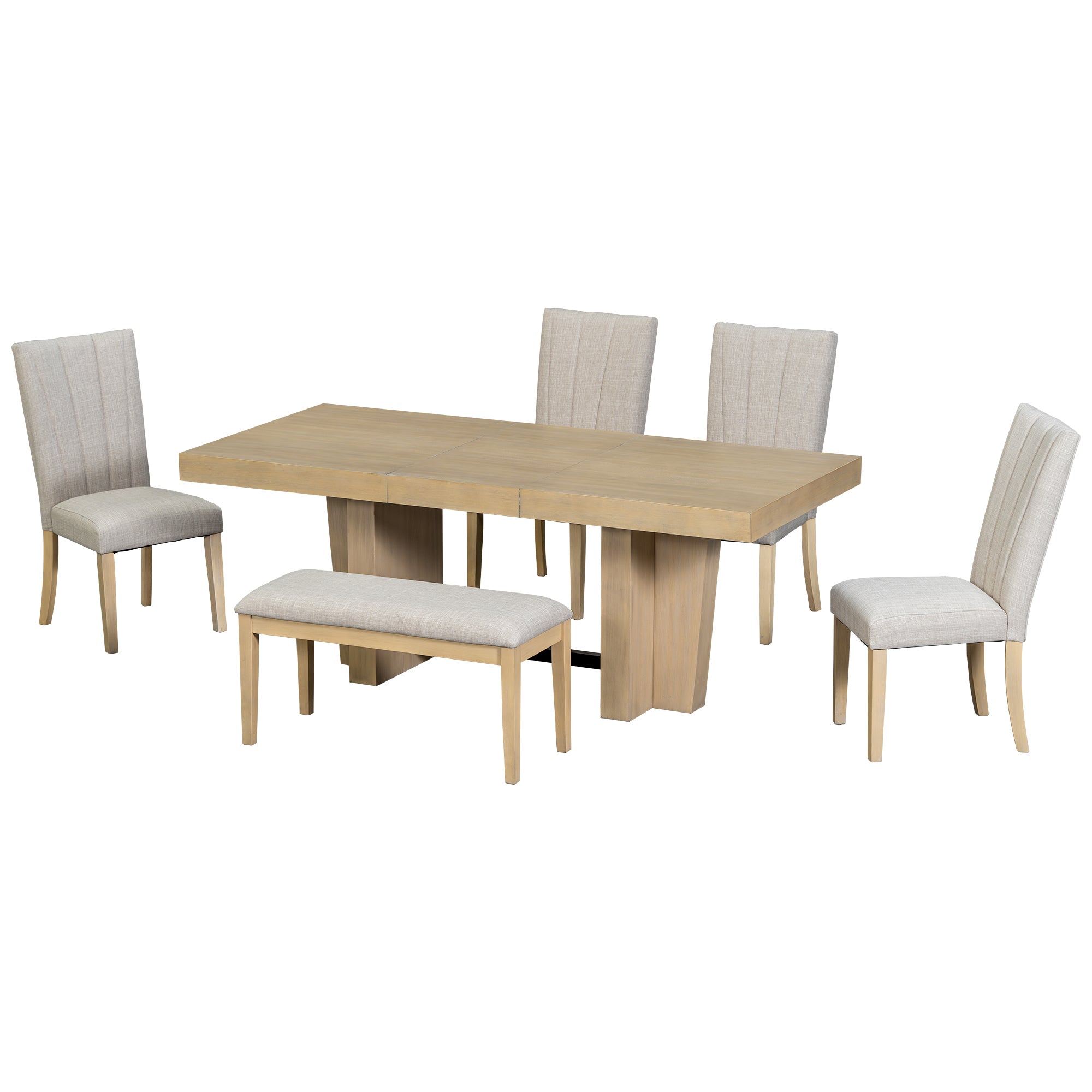 Meadowlark Farmhouse Extendable Wood Dining Table with 4 Upholstered Chairs & Bench
