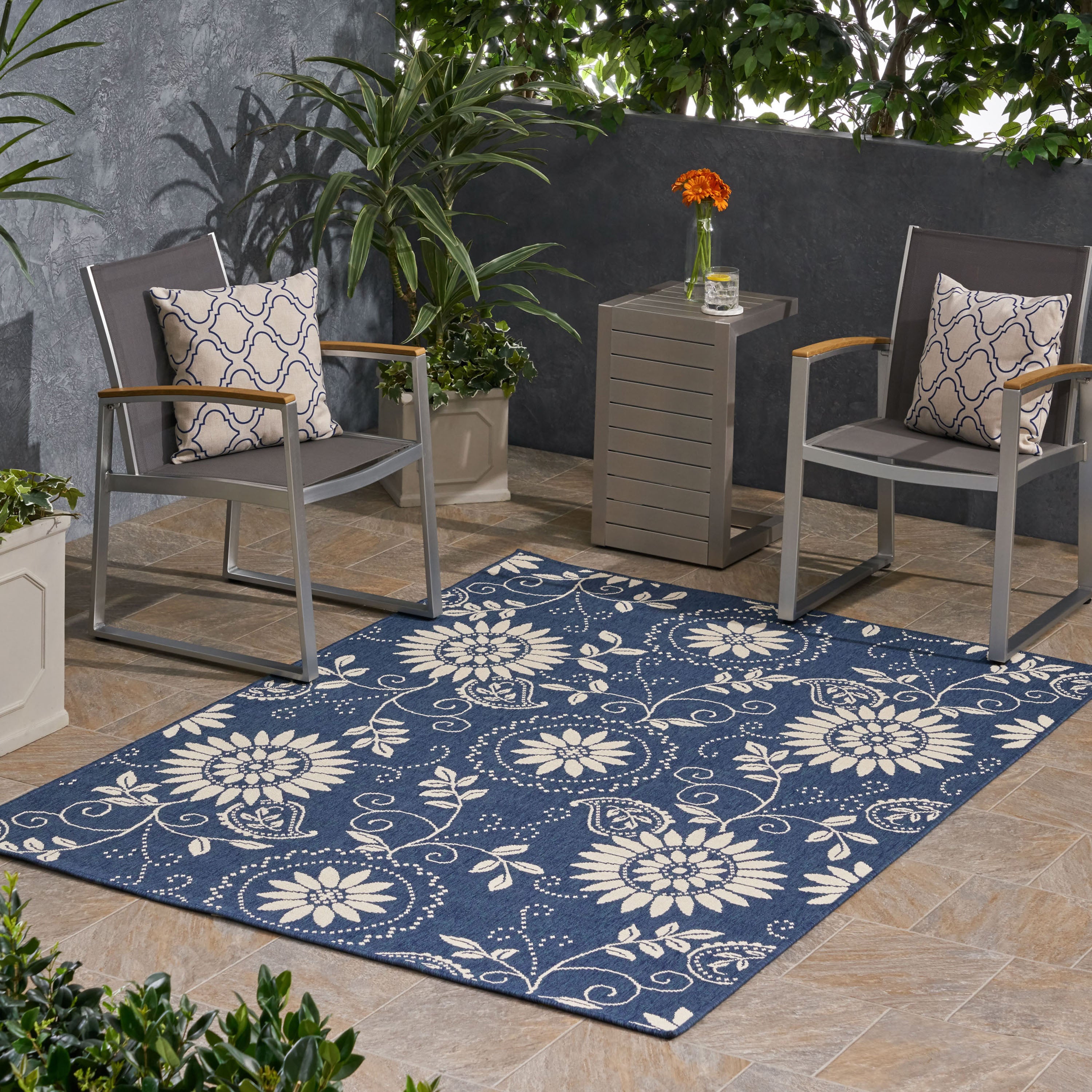 84"x63" Outdoor Rug with Botanical Pattern and Rectangle Shape