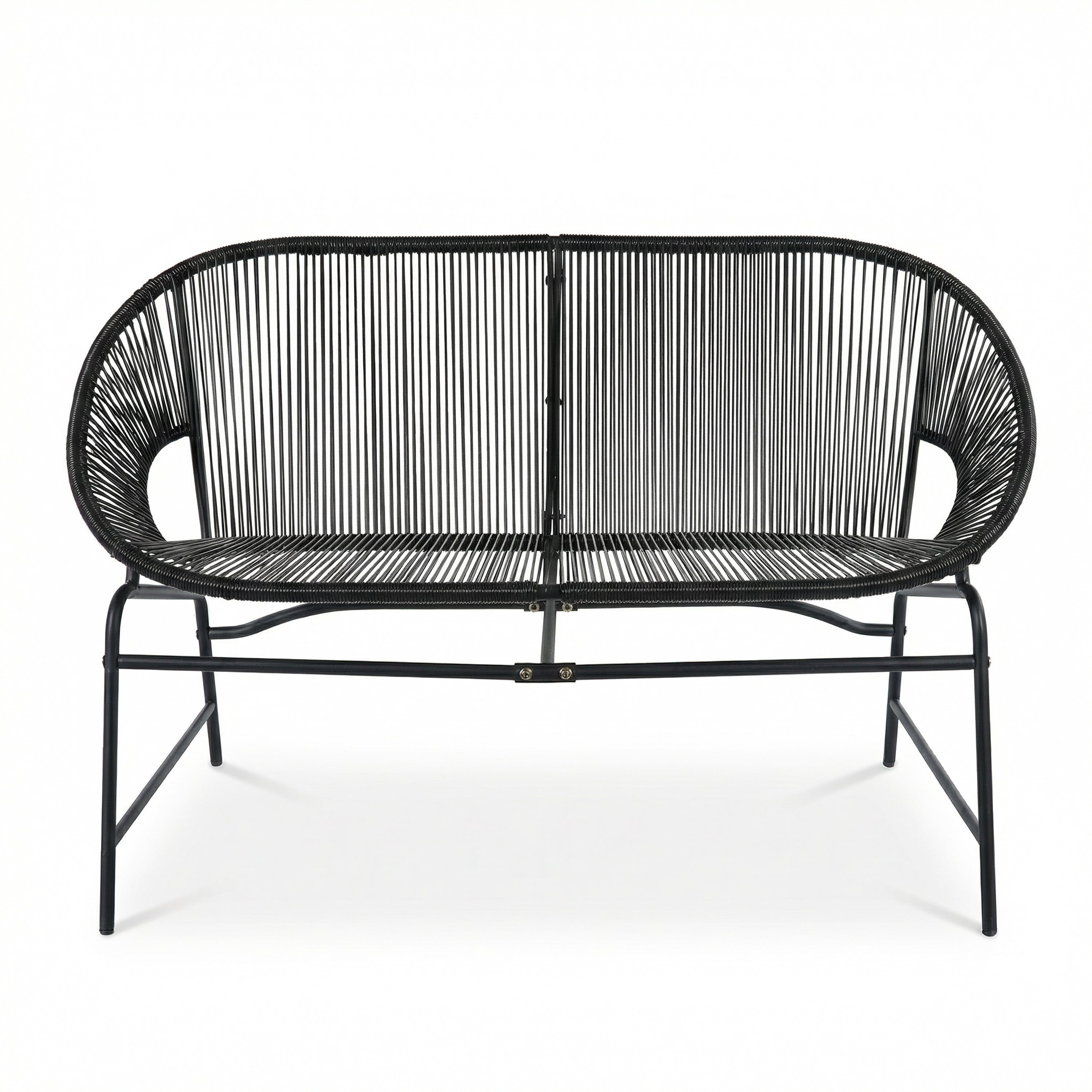 NUSA OUTDOOR PATIO 4-PCS CHAT SET, TEAL PE RATTAN & IRON FRAM FURNITURE, ACACIA WOOD TABLE