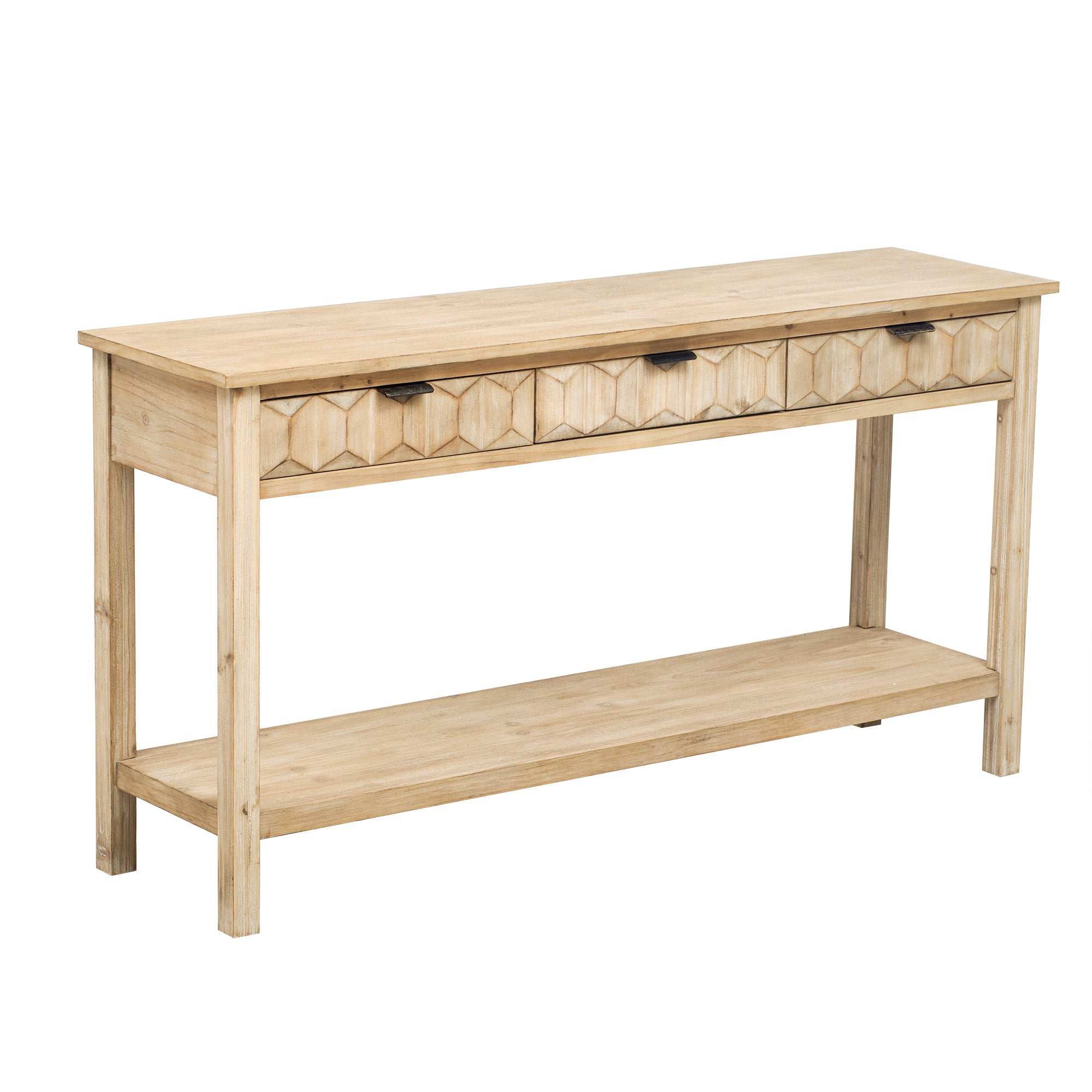 Honeycomb Pattern Console Table with 3 Drawers