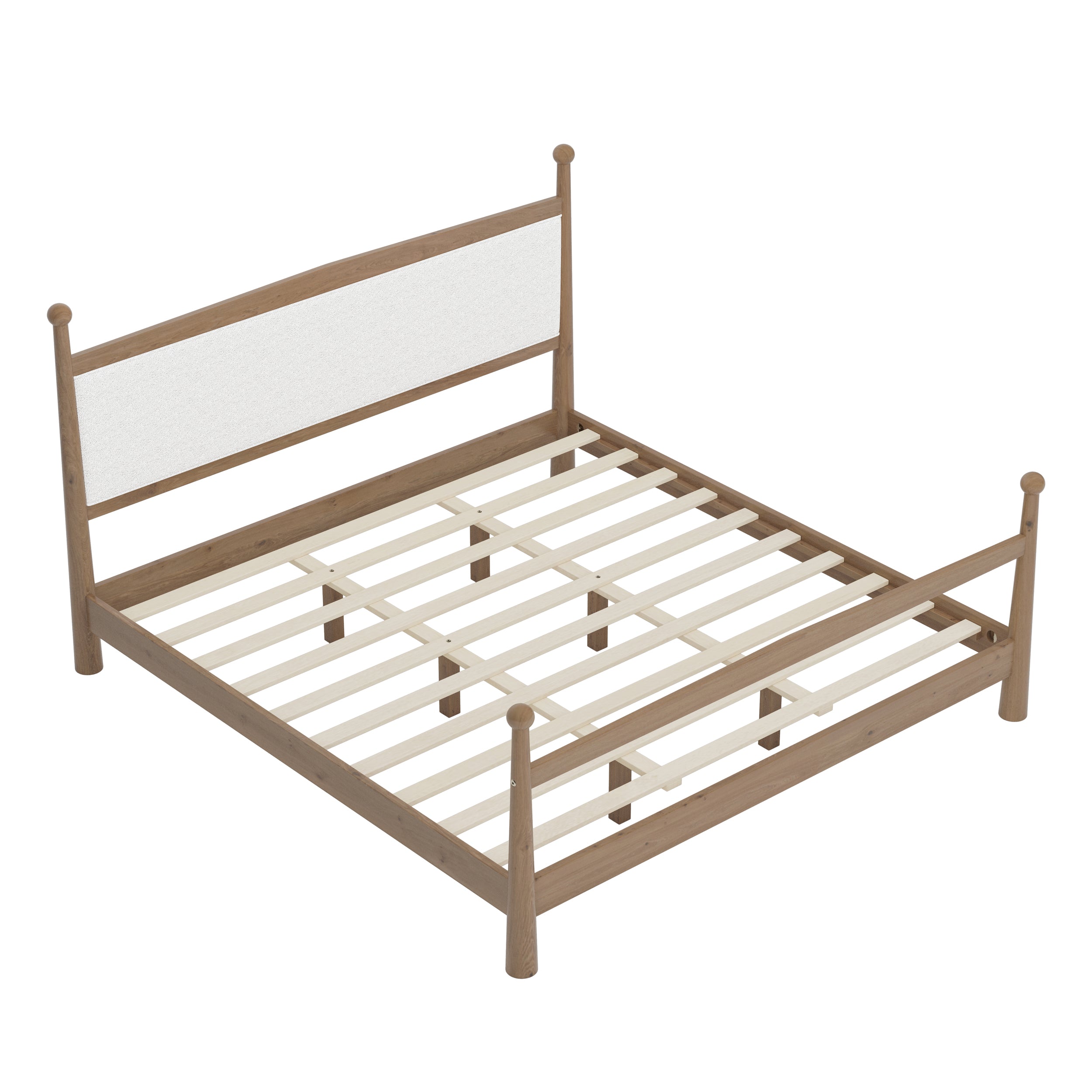 Mid-Century Modern Wood Platform Bed with Upholstered Headboard