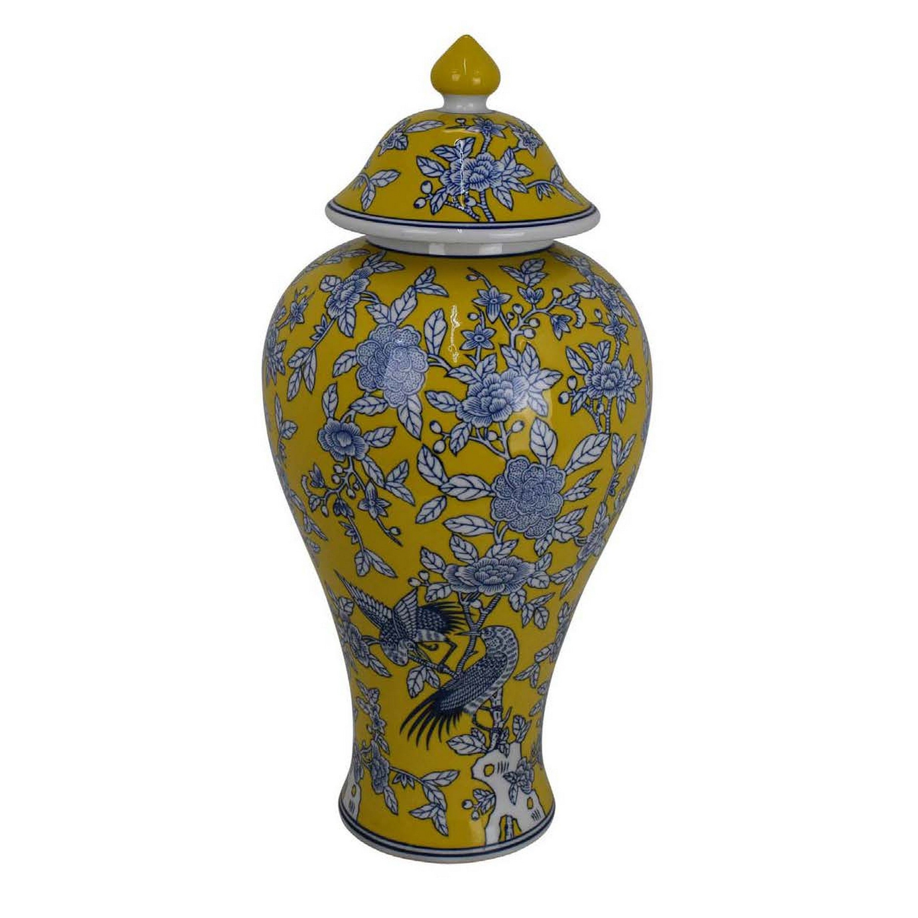 Chris Yellow and Blue Chinoiserie Ceramic Lidded Ginger Jar
