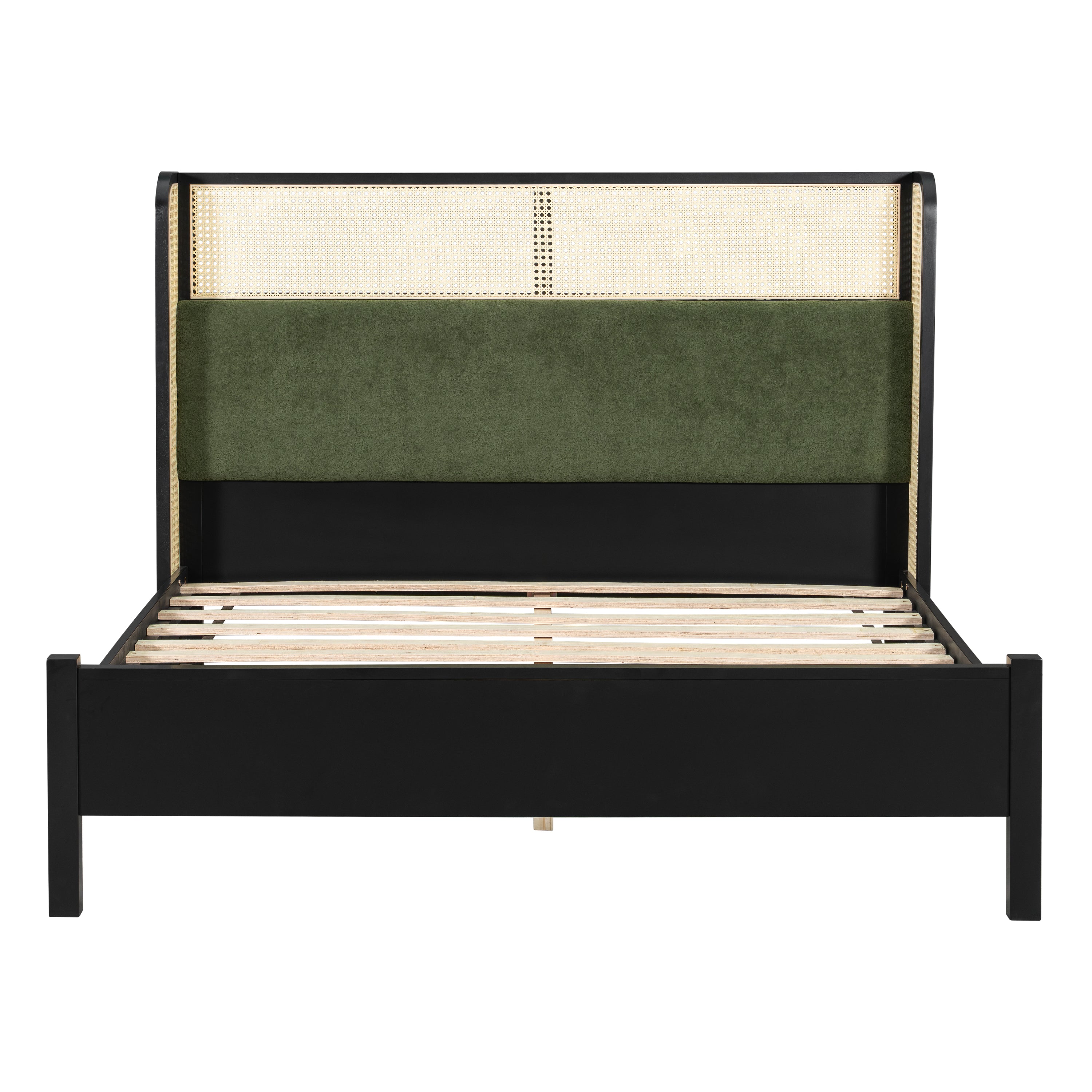 Bed Frame with Solid Wood Headboard, Black with Green