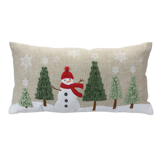 Embroidered Snowman Forest Pillow 23"