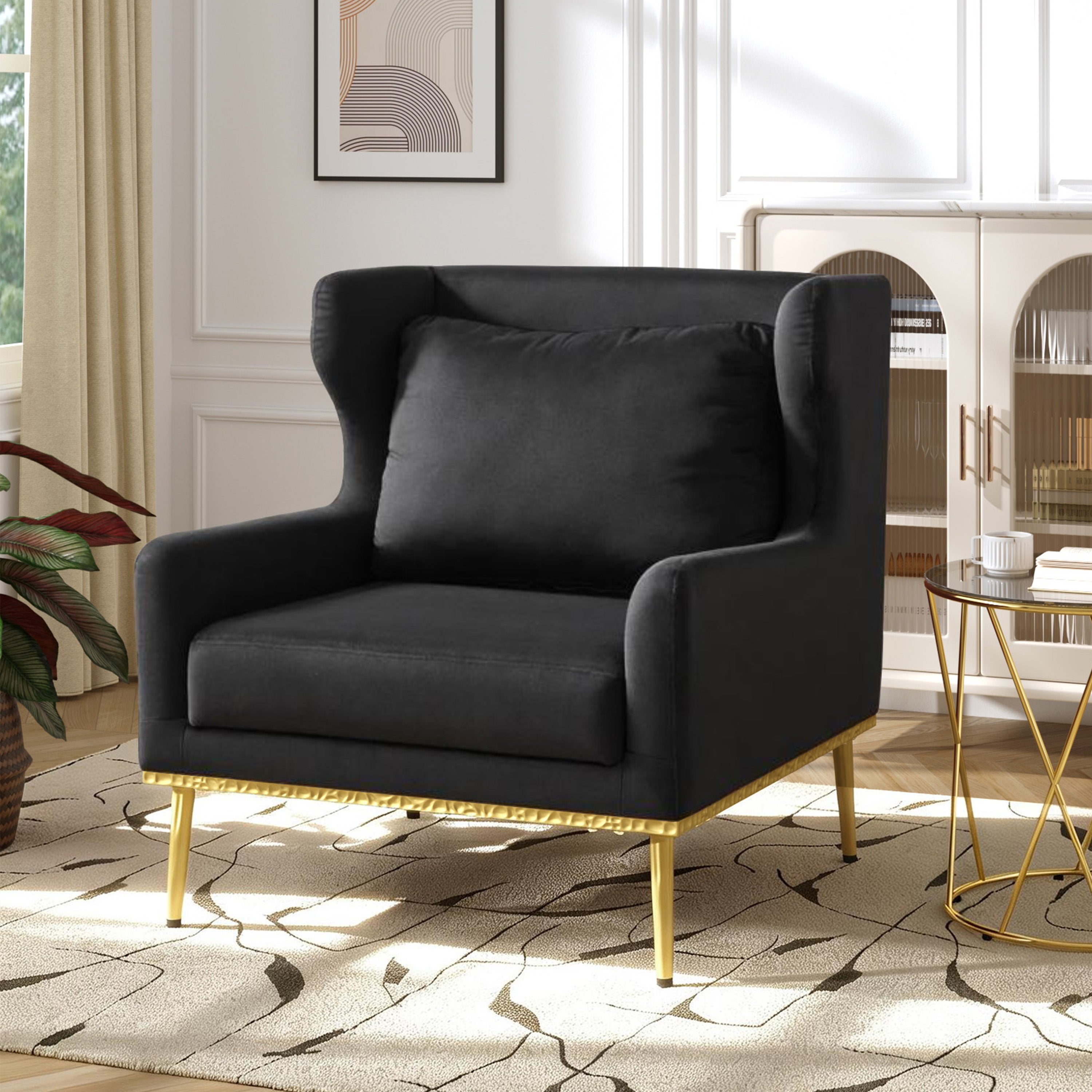 Modern Armchair Velvet Accent Chair Reading Chair Single Sofa Chair for Living Room, Bedroom, or Reading Corner, Beige