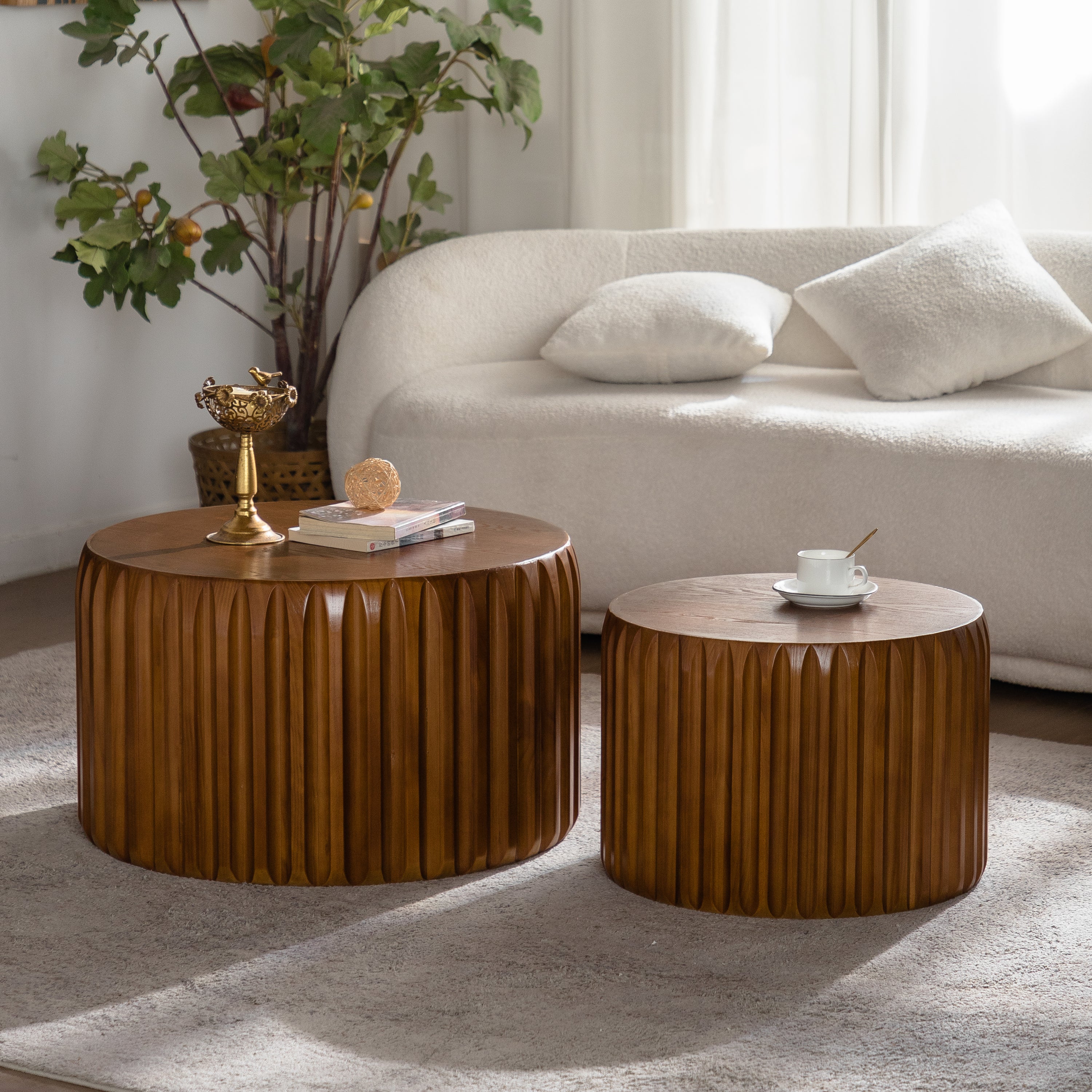 Set of 2 Fluted Round Coffee Tables