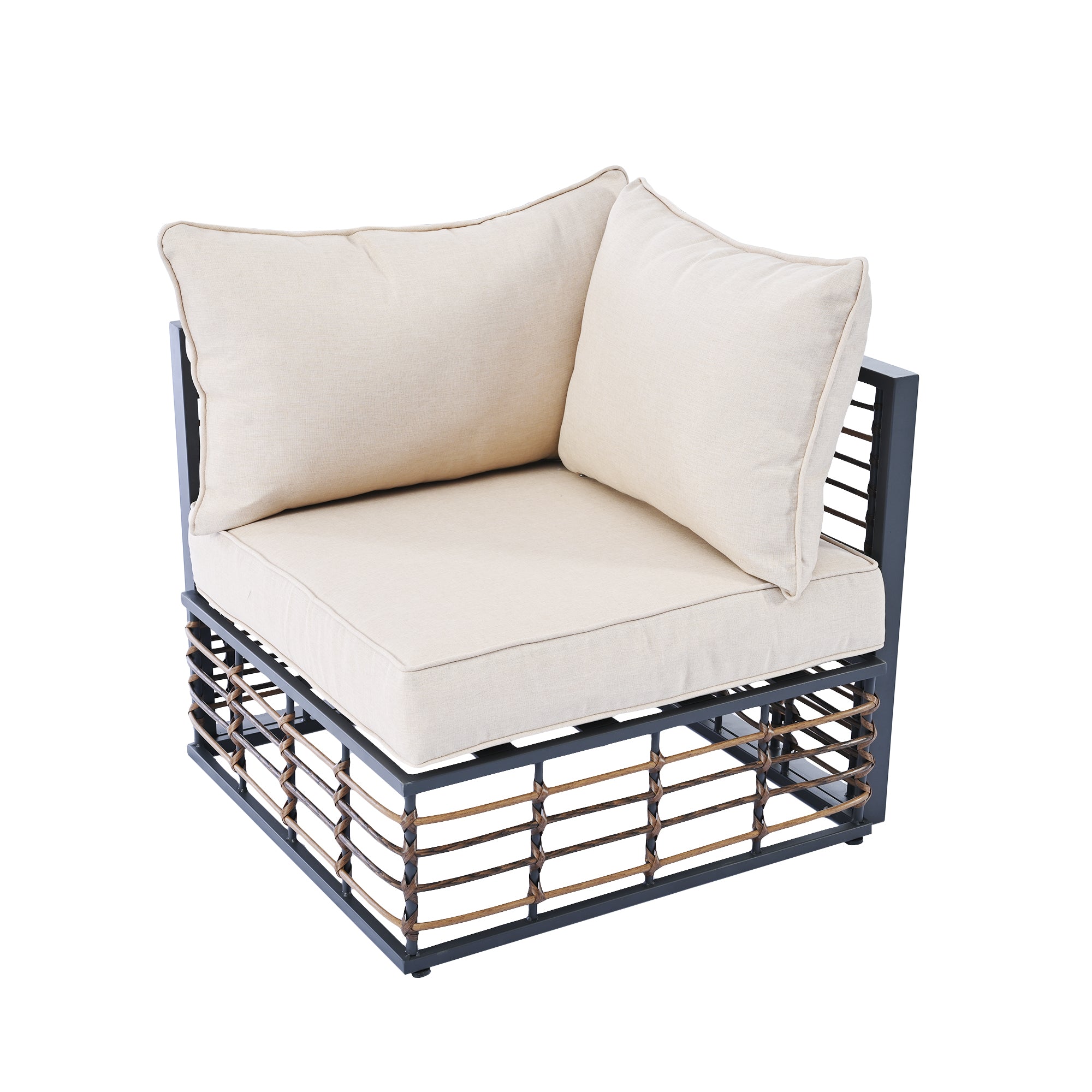 TOPMAX Modern Minimalist 7-Piece Metal Patio Sectional Sofa Set, All-Weather Garden Conversational Furniture Set with Thick Cushions and Coffee Table for Indoor Outdoor, Dark Grey