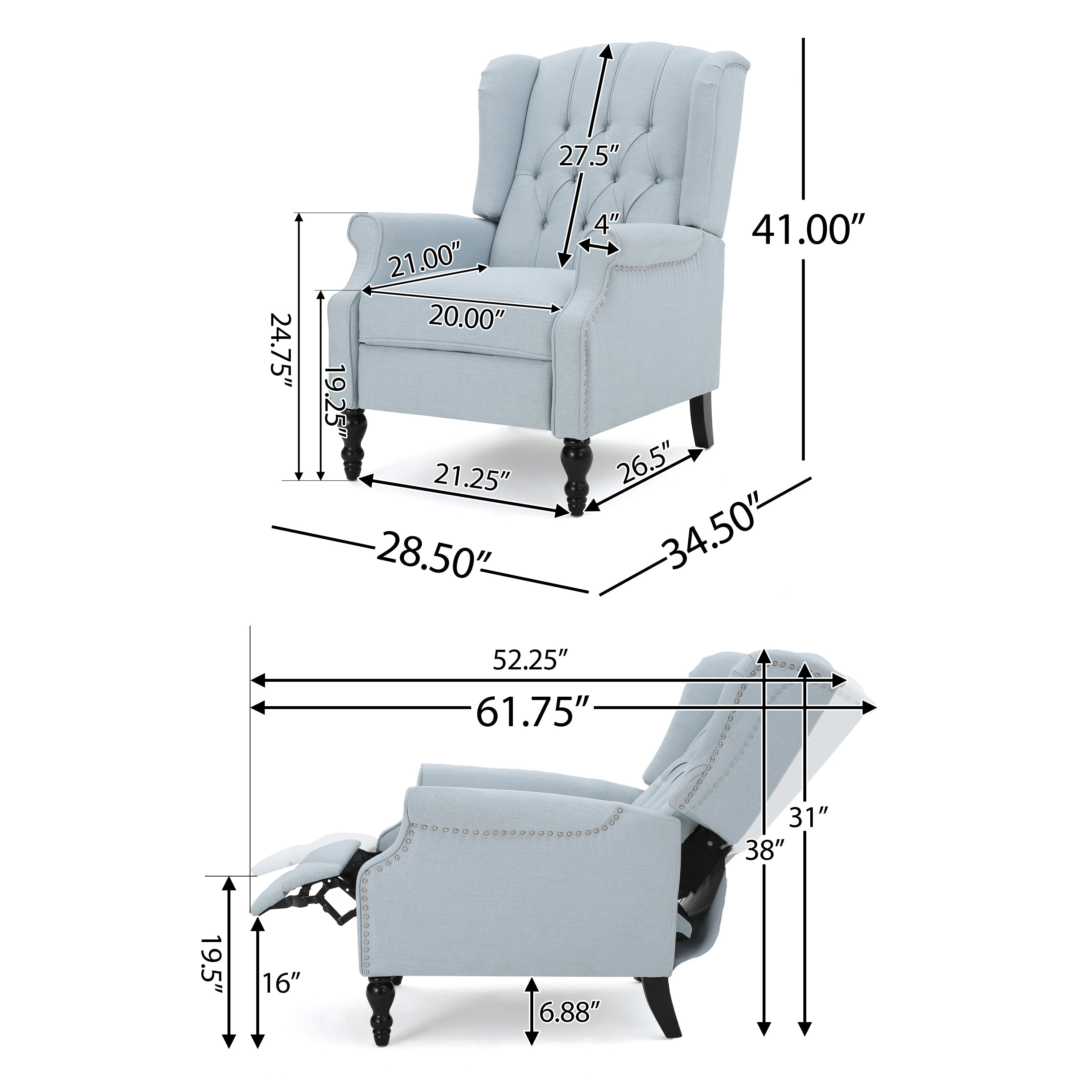 Contemporary Tufted Fabric Arm Chair Recliner with Wingback Design