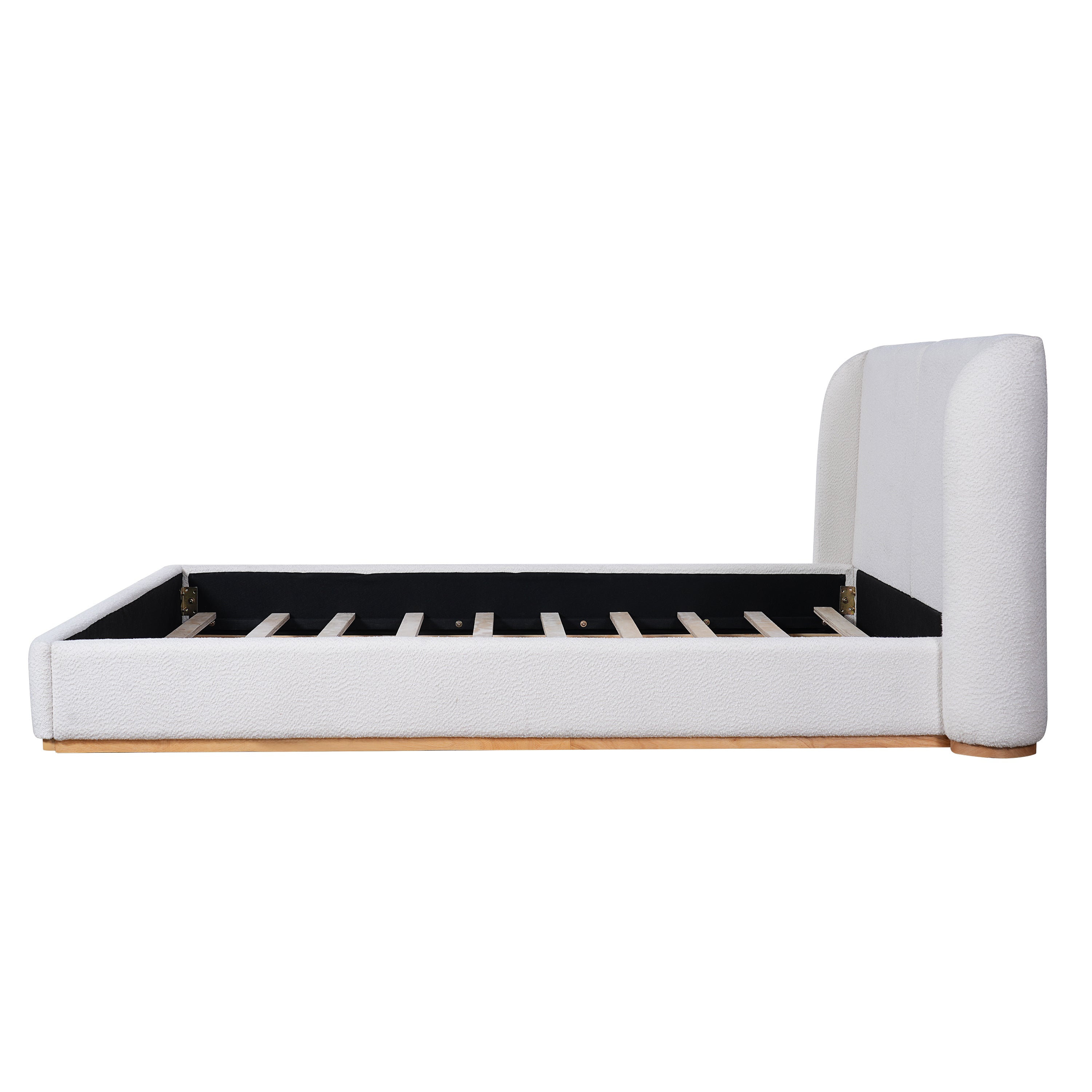 Bed Frame with Boucle Upholstered Wingback Headboard