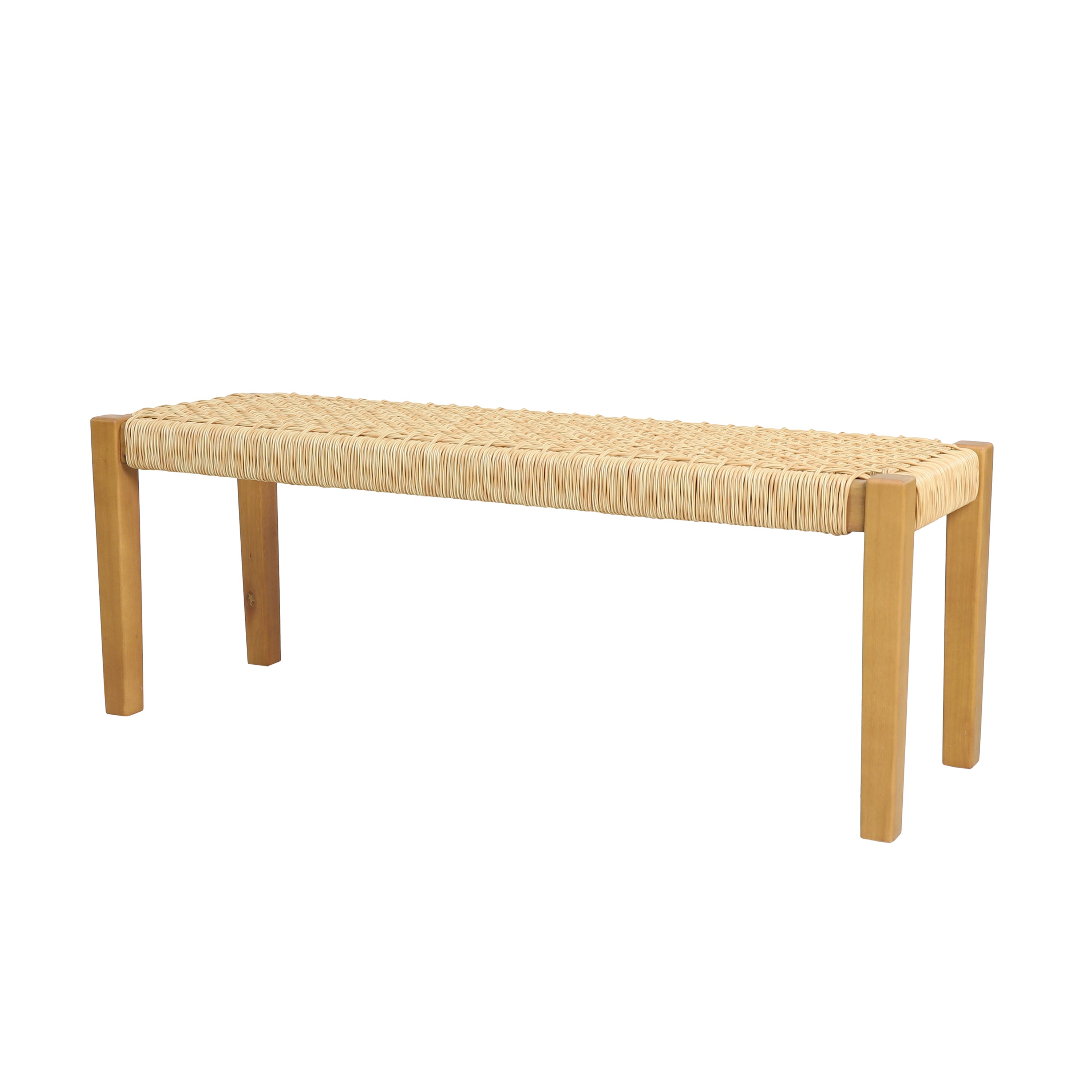 Outdoor Bench with Faux Rattan Seat and Wood Frame