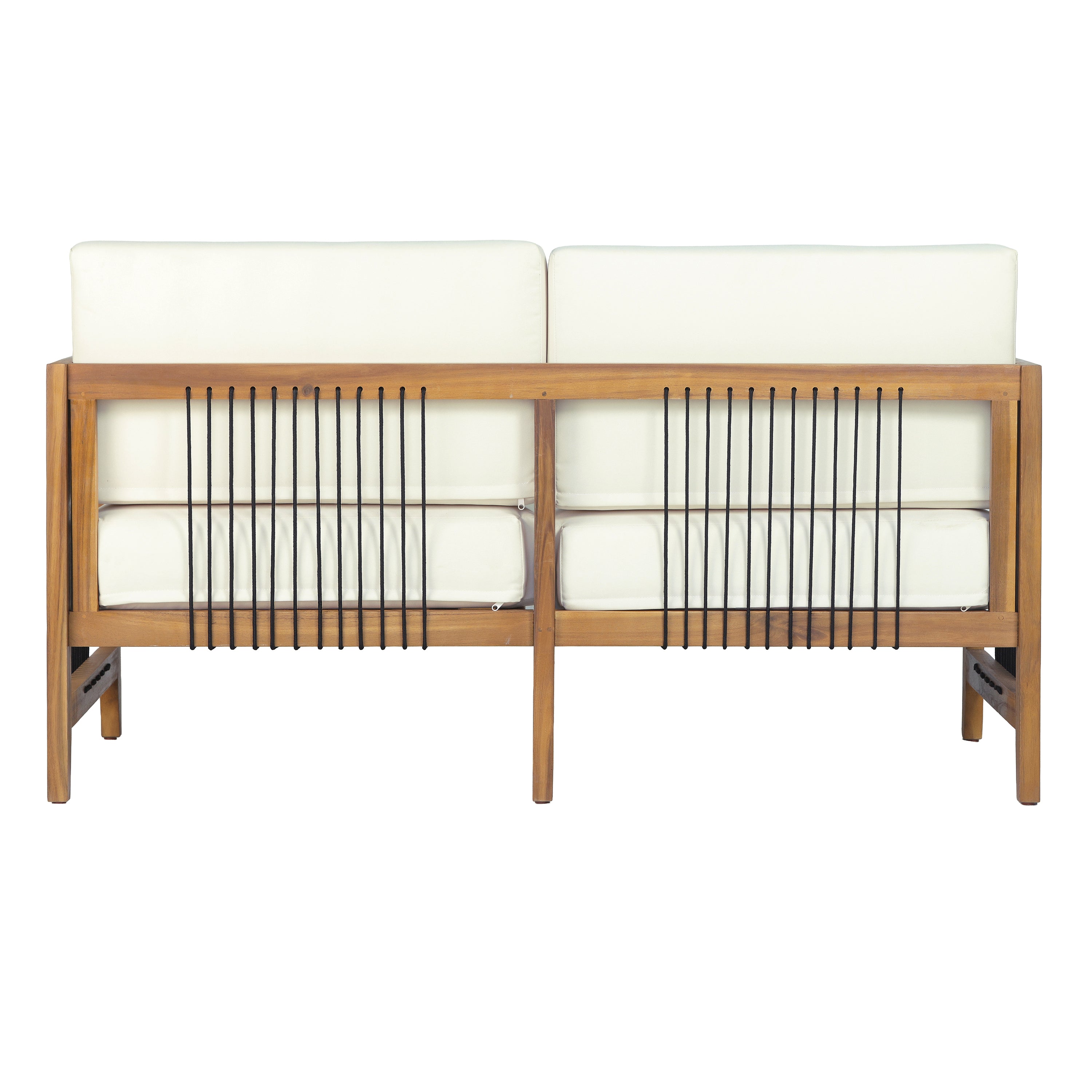 Sierra 2-Piece Acacia Wood Outdoor Loveseat with Coffee Table with Handwoven Rope & Cushions