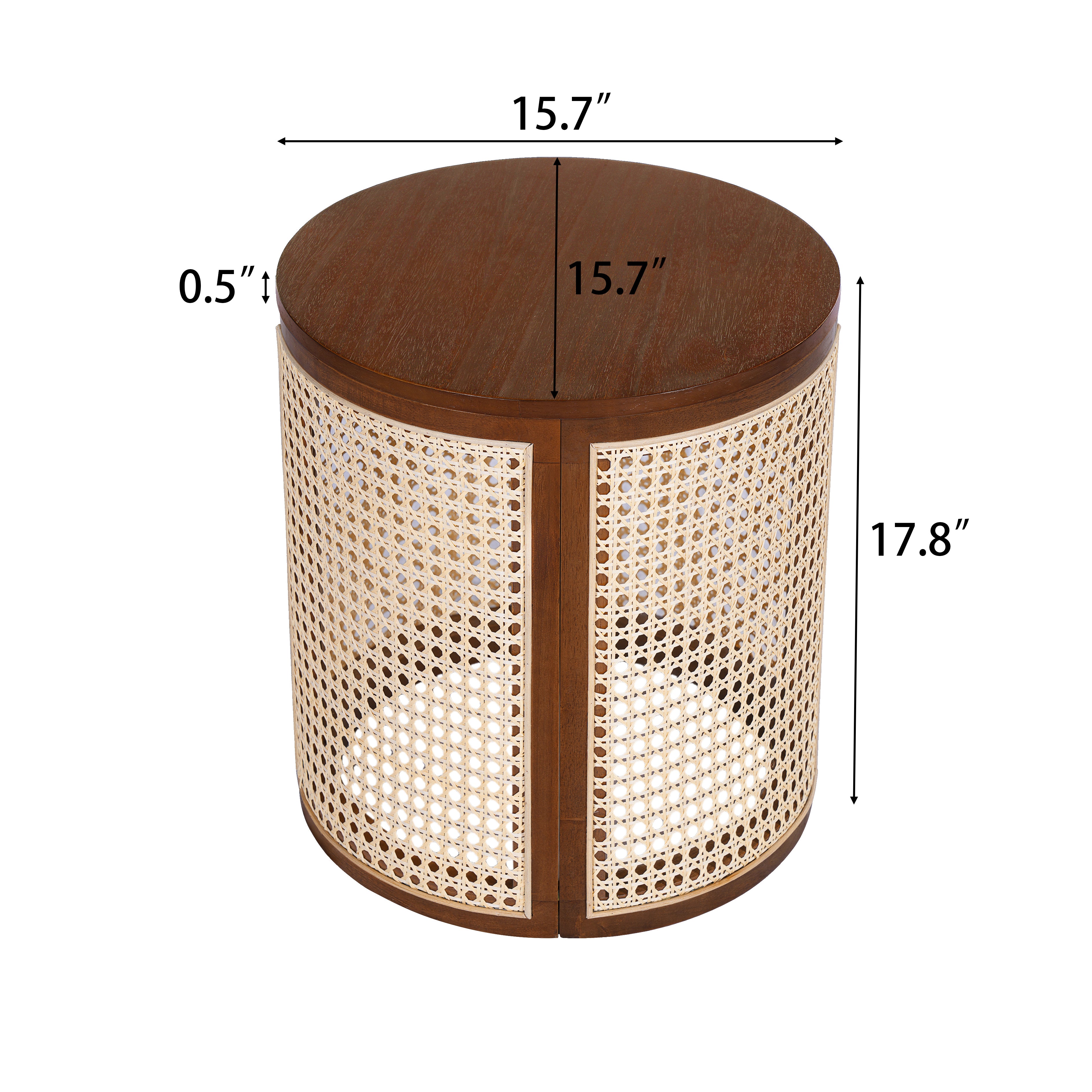 Round Rattan Pillar Storage Accent Table