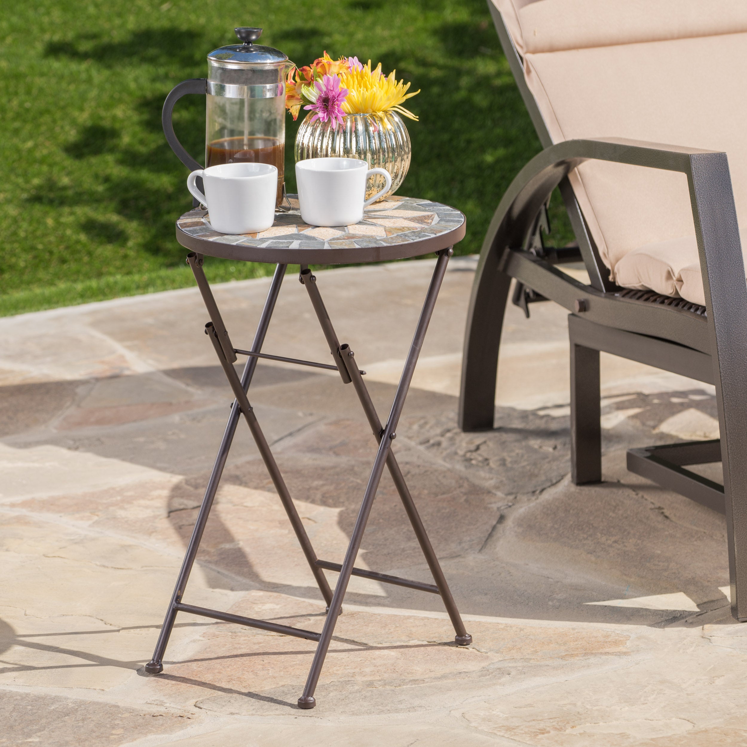 Outdoor Folding End Table with Sunburst Design