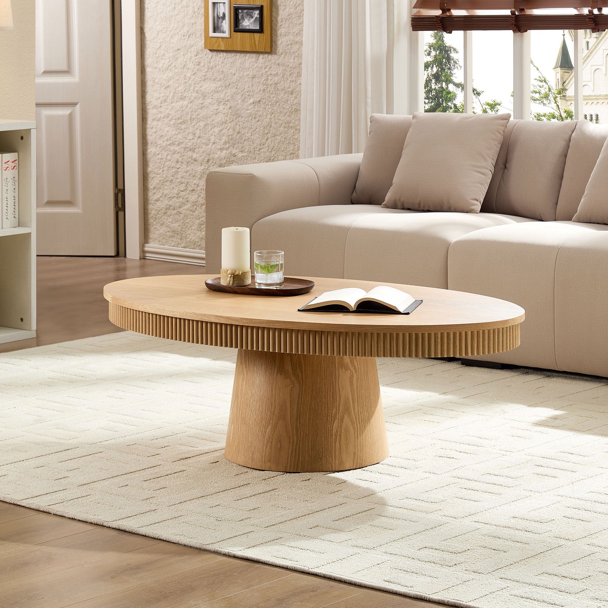 Fluted Oval Pedestal Coffee Table