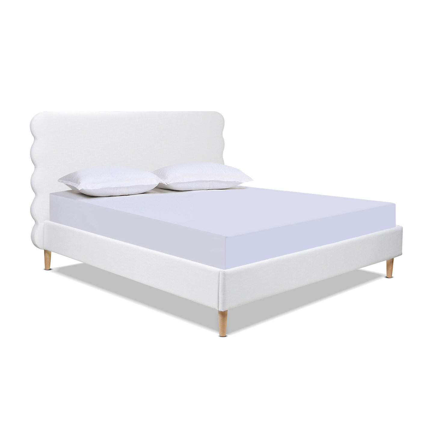 Essencee Upholstered Platform Bed with Wavy Headboard and Wood Legs