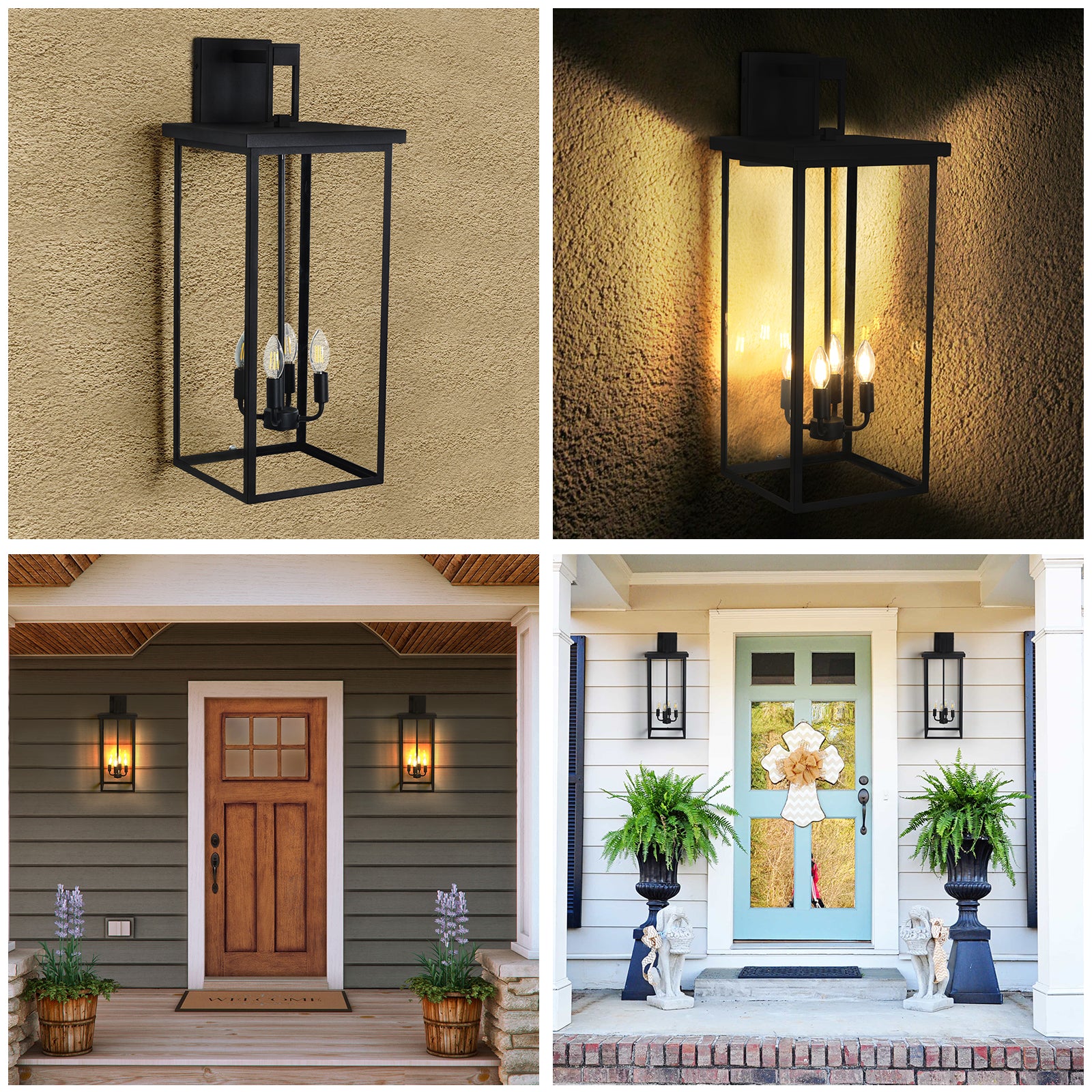 4-Light Outdoor Wall Light with Rectangular Shade and Iron Frame