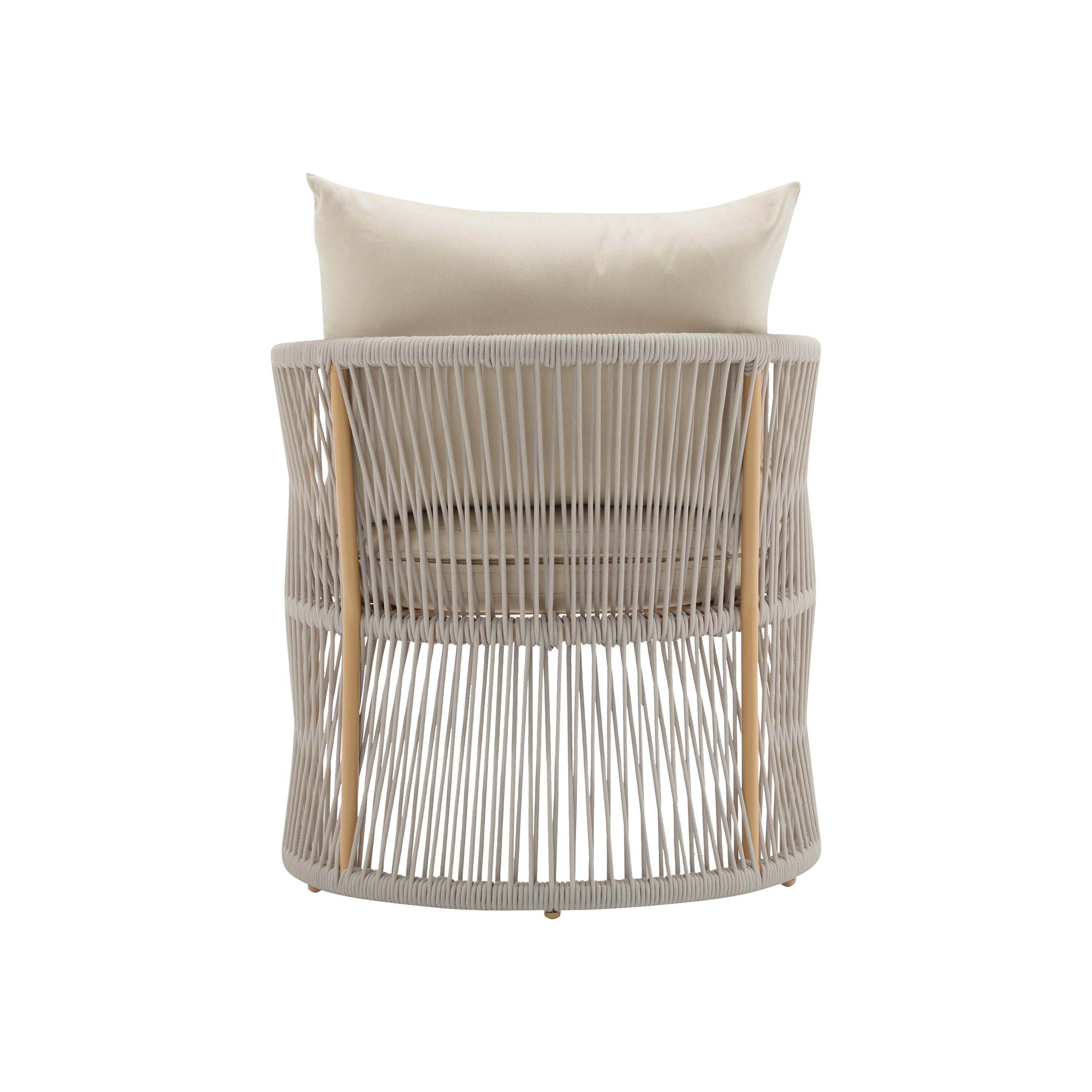 Modern Beige Curved Aluminum Lounge Chair with Stylish Rope-Weave Design and Cushioned Comfort