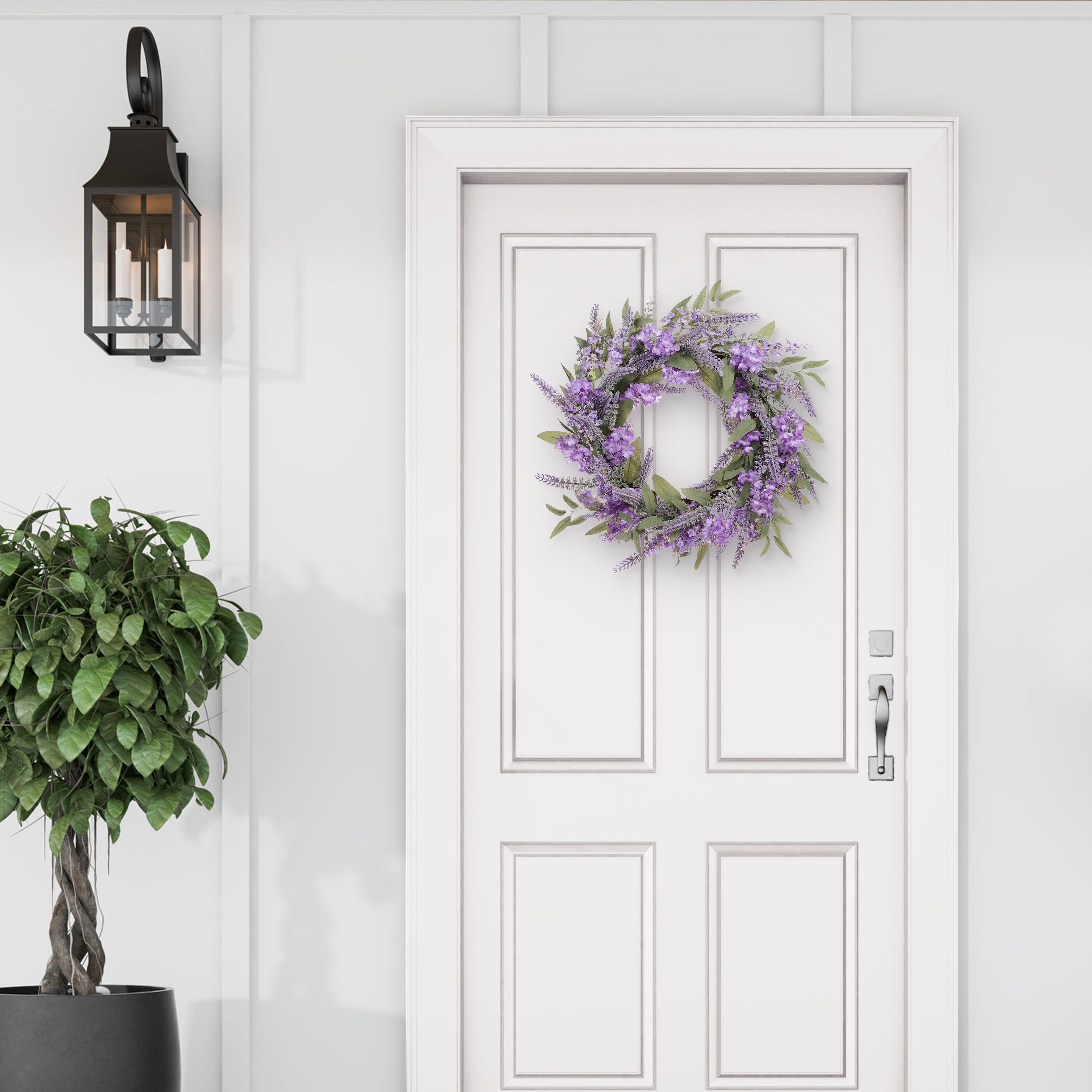 24" Artificial Lavender with Green Leaves Floral Spring Wreath