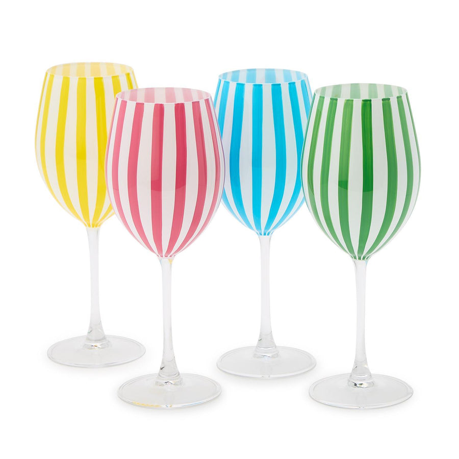 Stripe Hand-Painted Stemmed Wine Glasses Incl 4 Colors, Set of 4