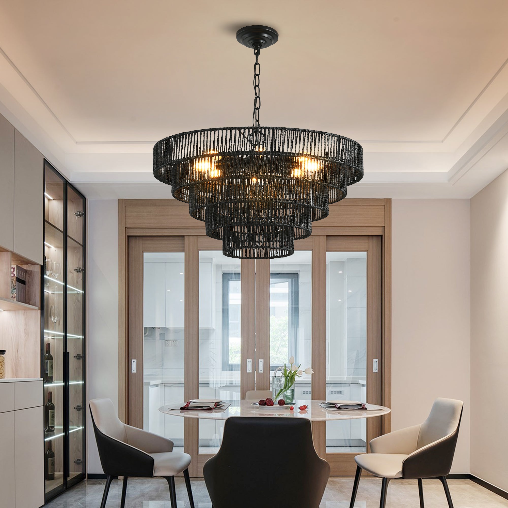 24" Modern 5-Layer Woven Rope Chandelier