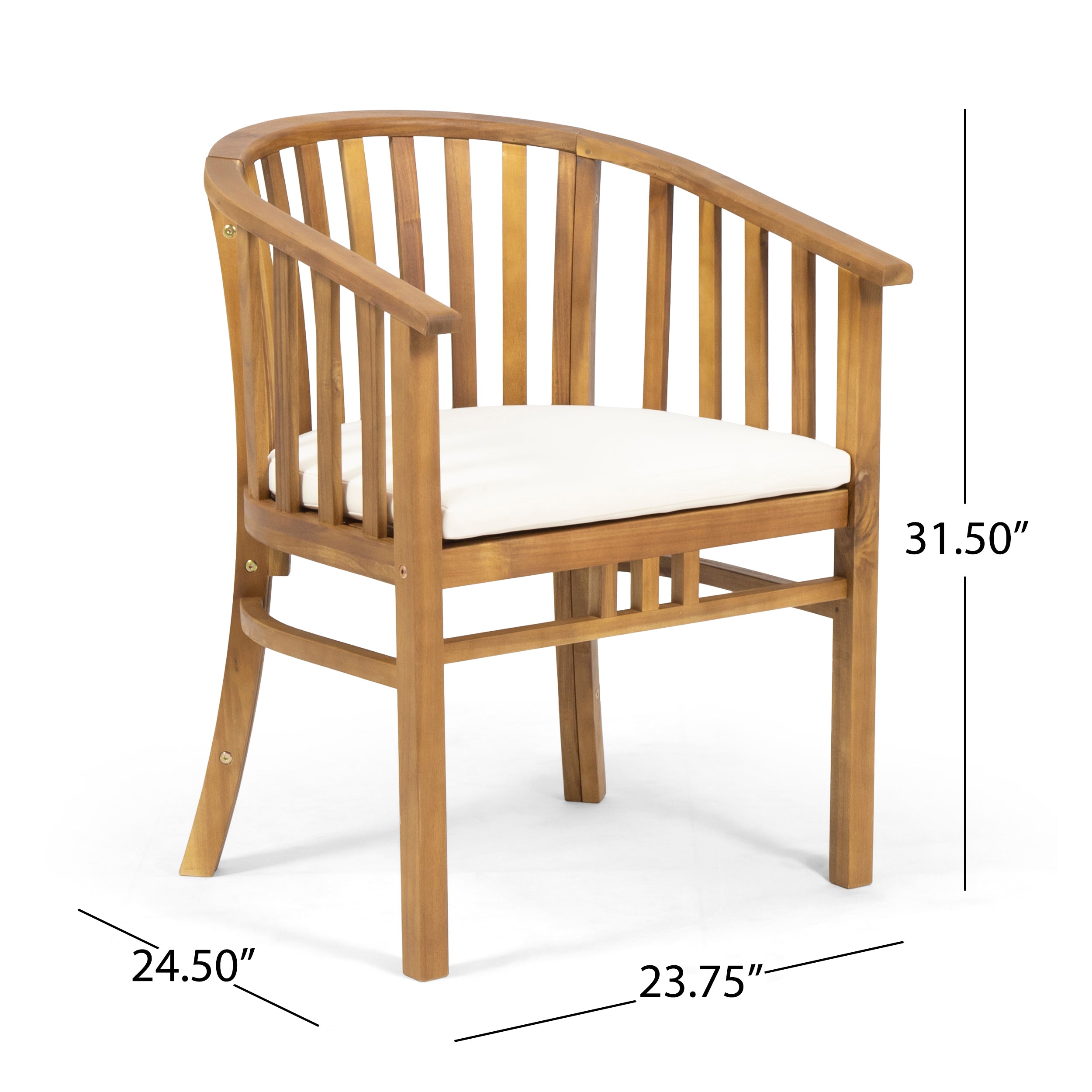 Venerable Outdoor Dining Chair with Slatted Back and Cushion Seat, Set of 2