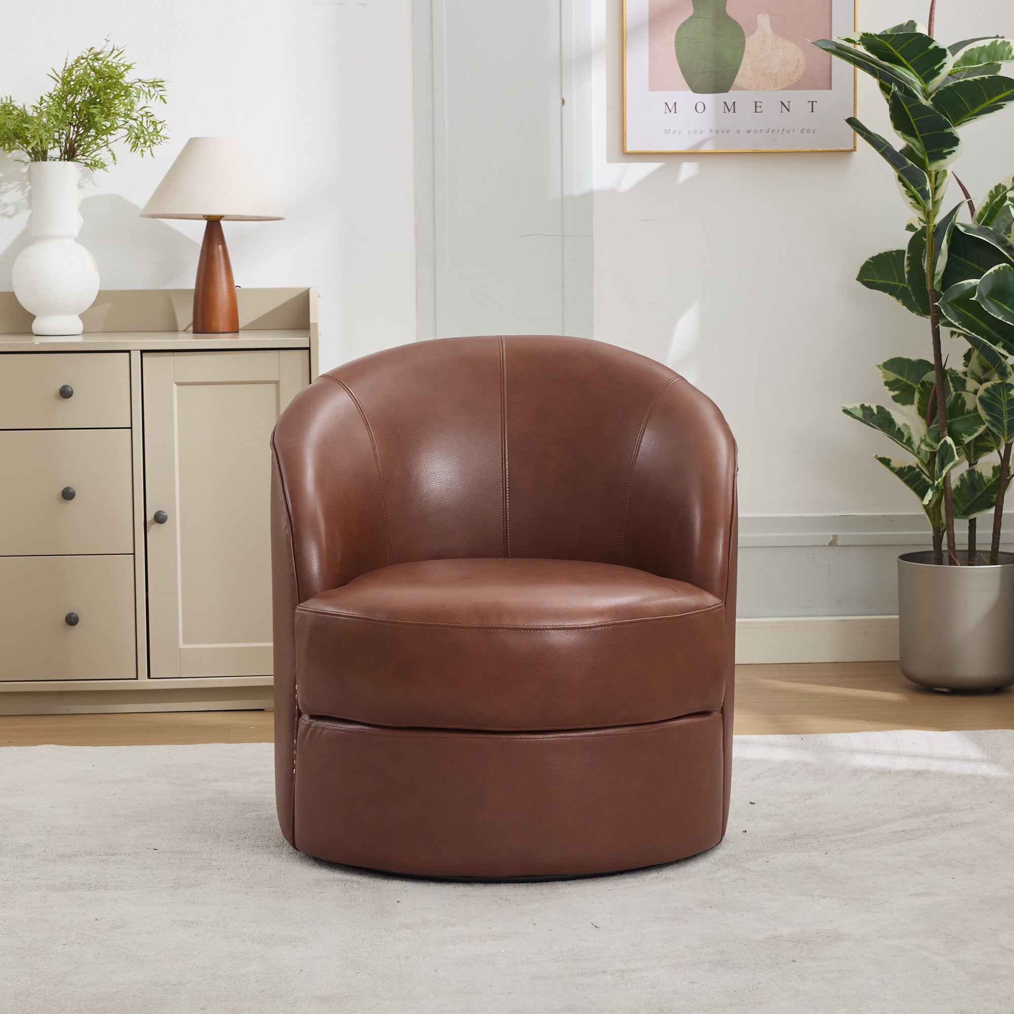 Top-Grain Leather Swivel Accent Chair