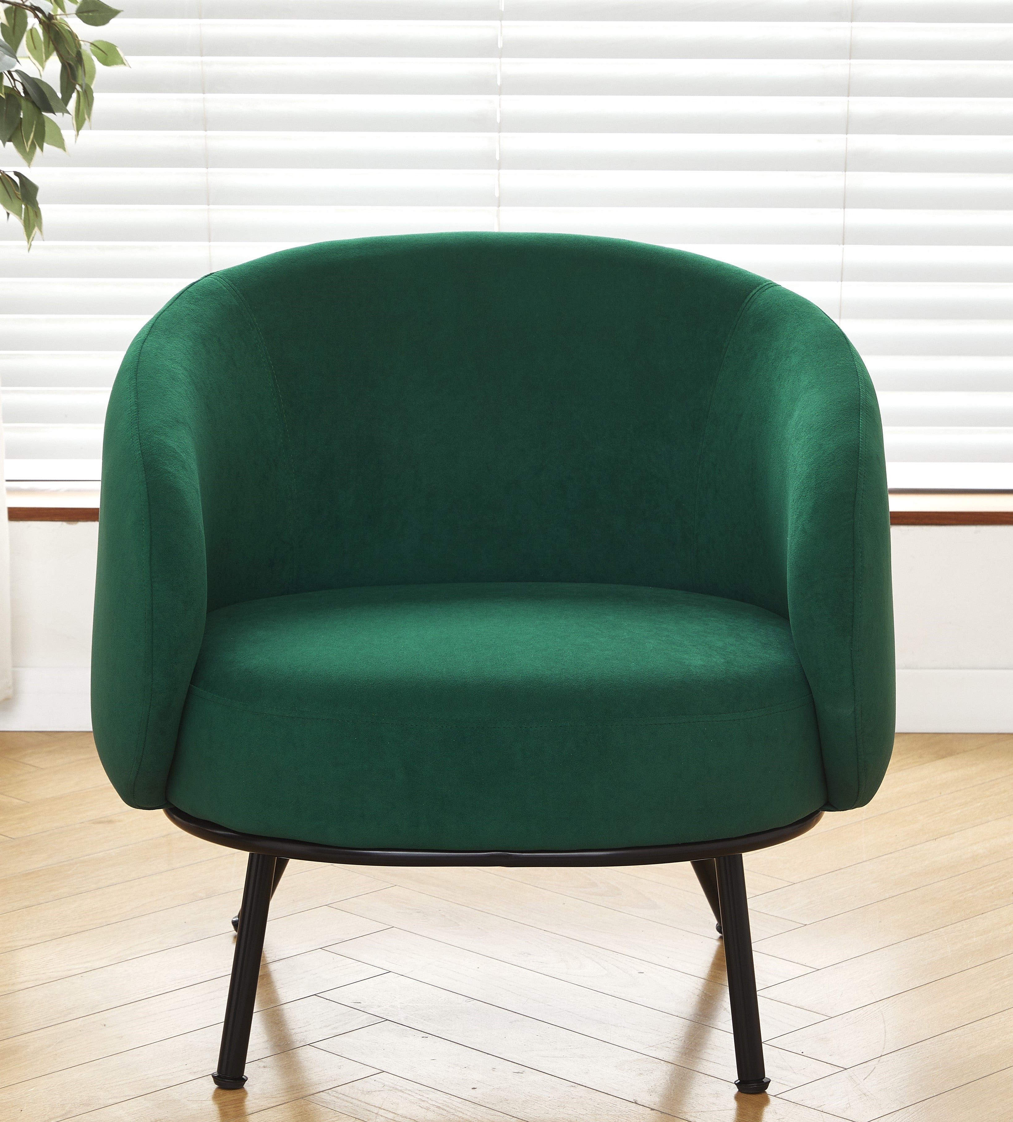 Mid-Century Modern Velvet Accent Chair, Upholstered Barrel Armchair with Metal Legs, Comfy Single Sofa Chair for Living Room Bedroom