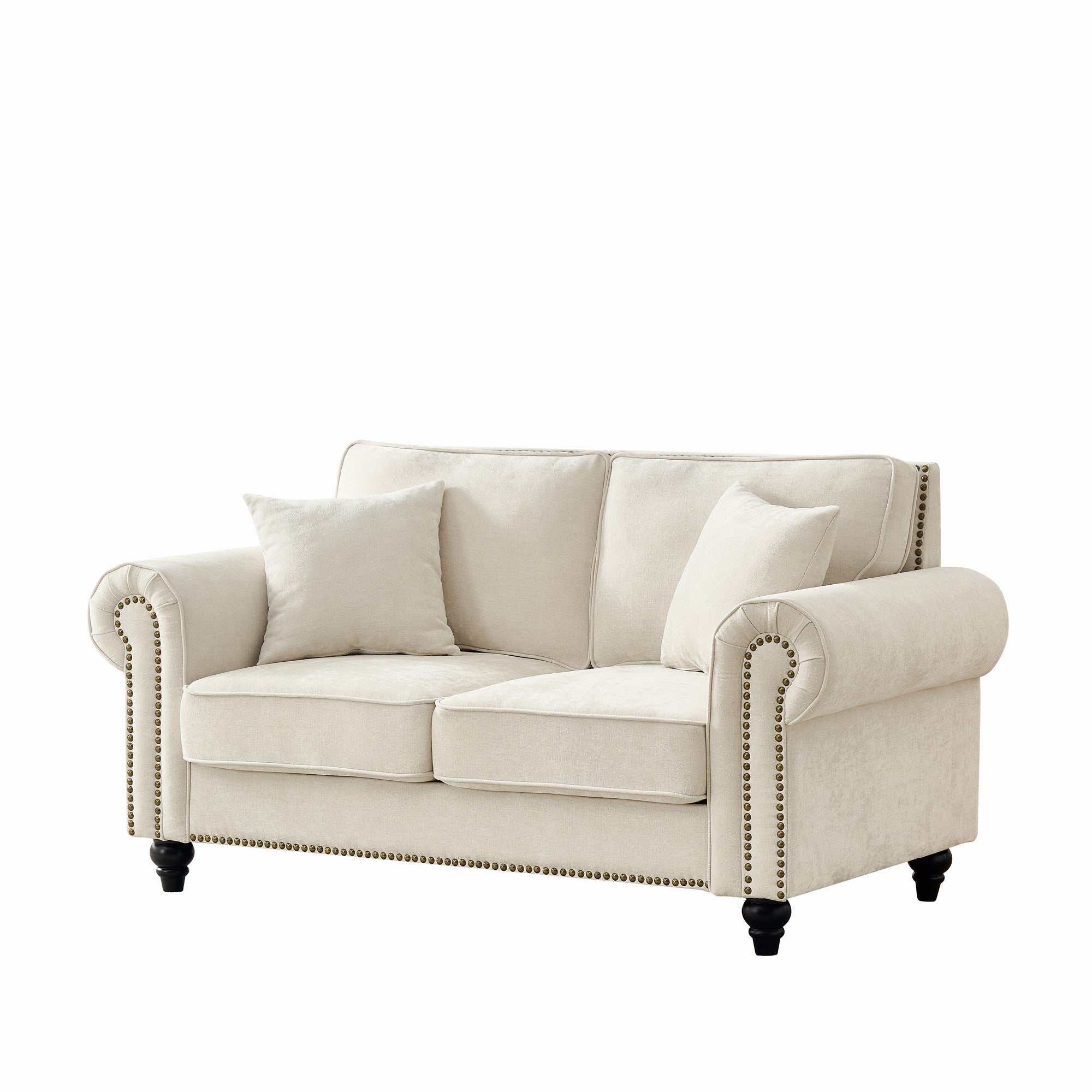 Modern 63" 2-Seater Sofa with Tufted Upholstery, Rolled Arms, and Nailhead Trim
