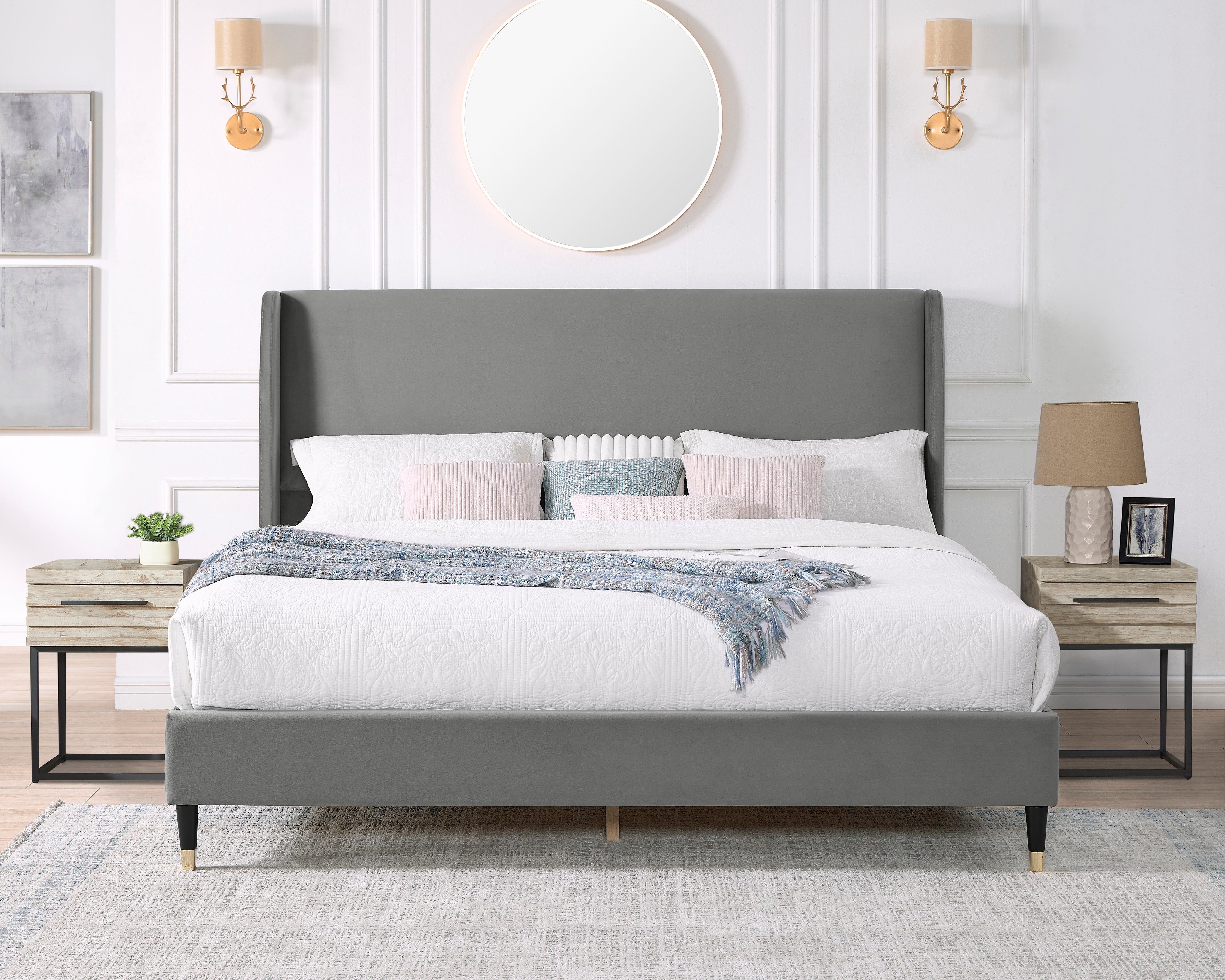Rozita Velvet Wingback Platform Bed