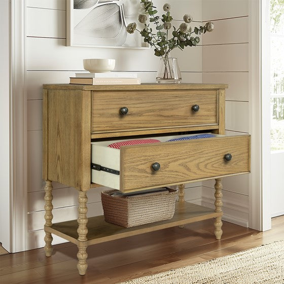 2-Drawer Accent Chest with Turned Legs and Bottom Shelf